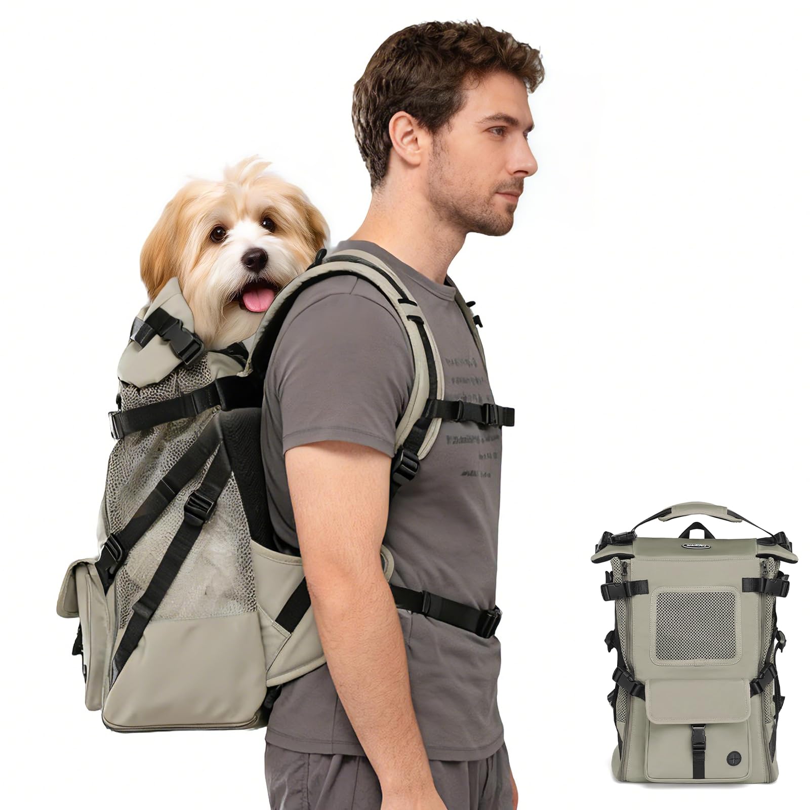 Wakytu Dog Backpack Carrier for Small Dogs,Adjustable Padded Breathable Straps,Pet Carrier for Travel & Hiking, Hands-Free Puppy