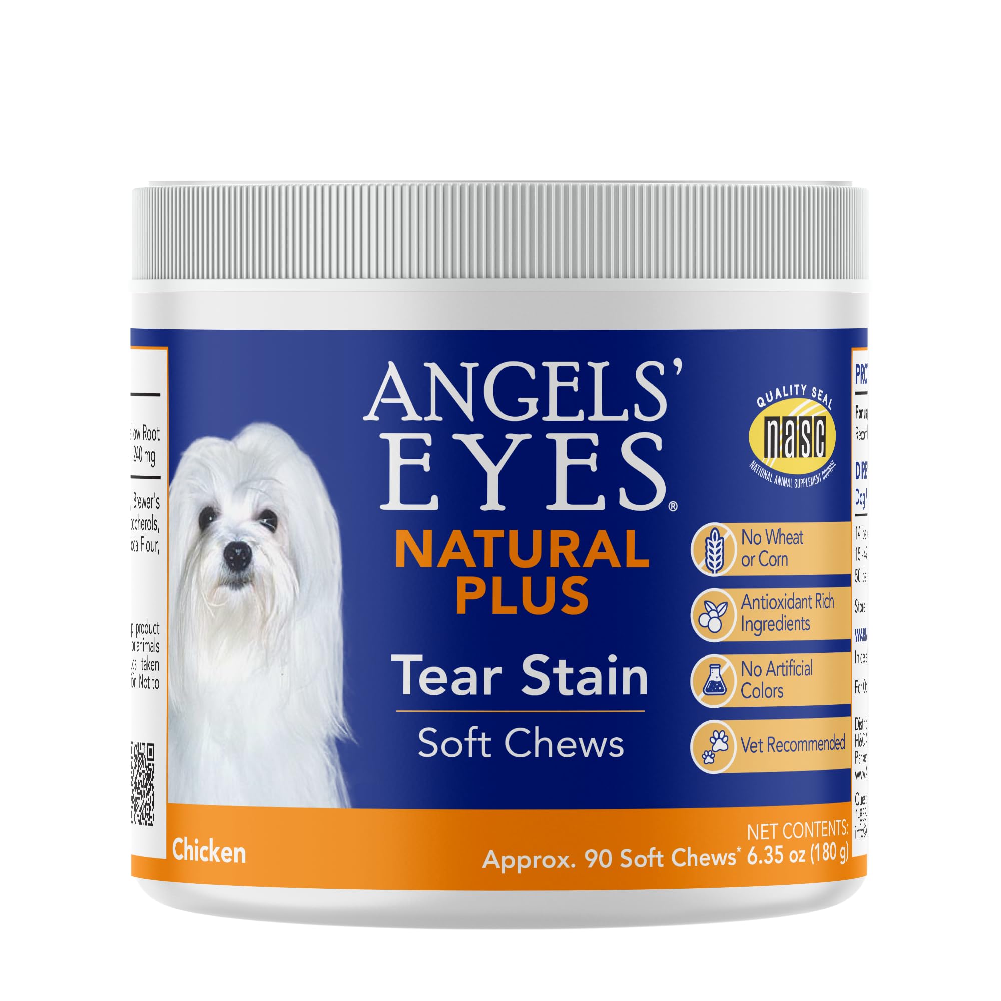ANGELS  EYES Natural Tear Stain Prevention Soft Chews for Dogs | Chicken Flavor| For All Breeds | No Wheat No Corn | Daily Supp