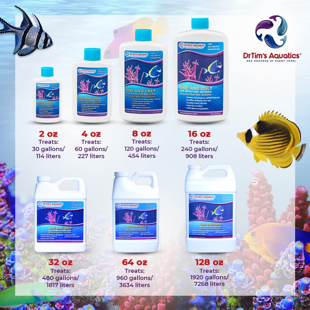 Dr. Tims Aquatics Saltwater One & Only Nitrifying Bacteria - For New Fish Tanks, Aquariums, Water Filtering, Disease Treatment -