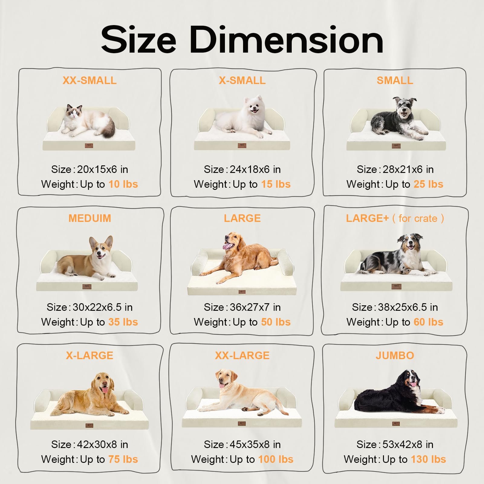 Dog Bed Medium Size Dog-Orthopedic Waterproof Bed for Dogs,Foam Couch Sofa with Washable Removable Cover & Non-Slip Bottom-Beige