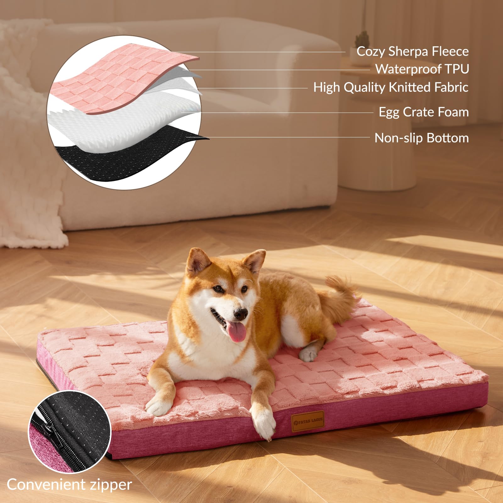 Patas Lague Orthopedic Xl Dog Bed For Large Dogs 42''X28'', Waterproof Soft Warm Comfortable Egg Crate Foam Big Large Pet Beds M