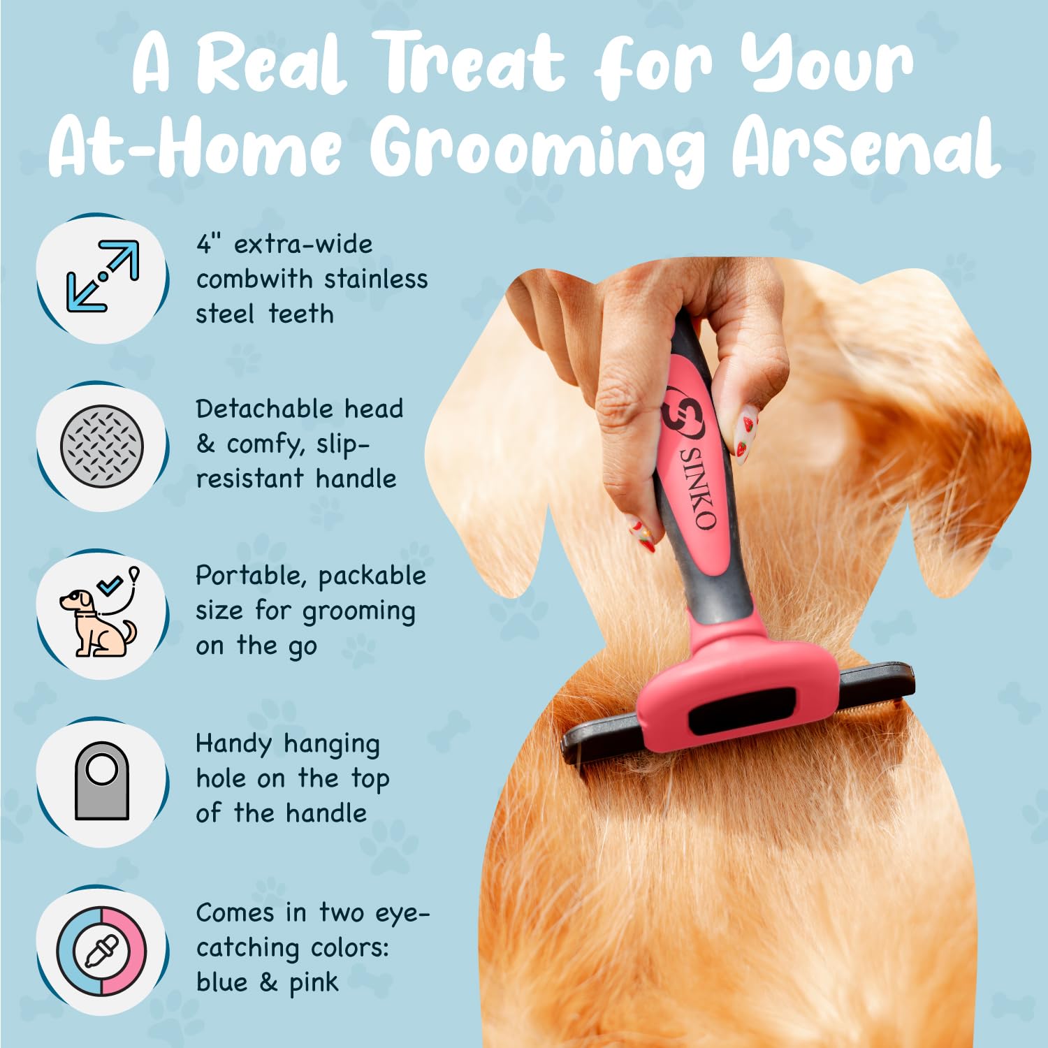 Sinko Deshedding Tool for Dogs & Cats, Pet Grooming Brush, Pet Deshedding Tool, Dog Brush for Shedding, Effectively Reduces Shed