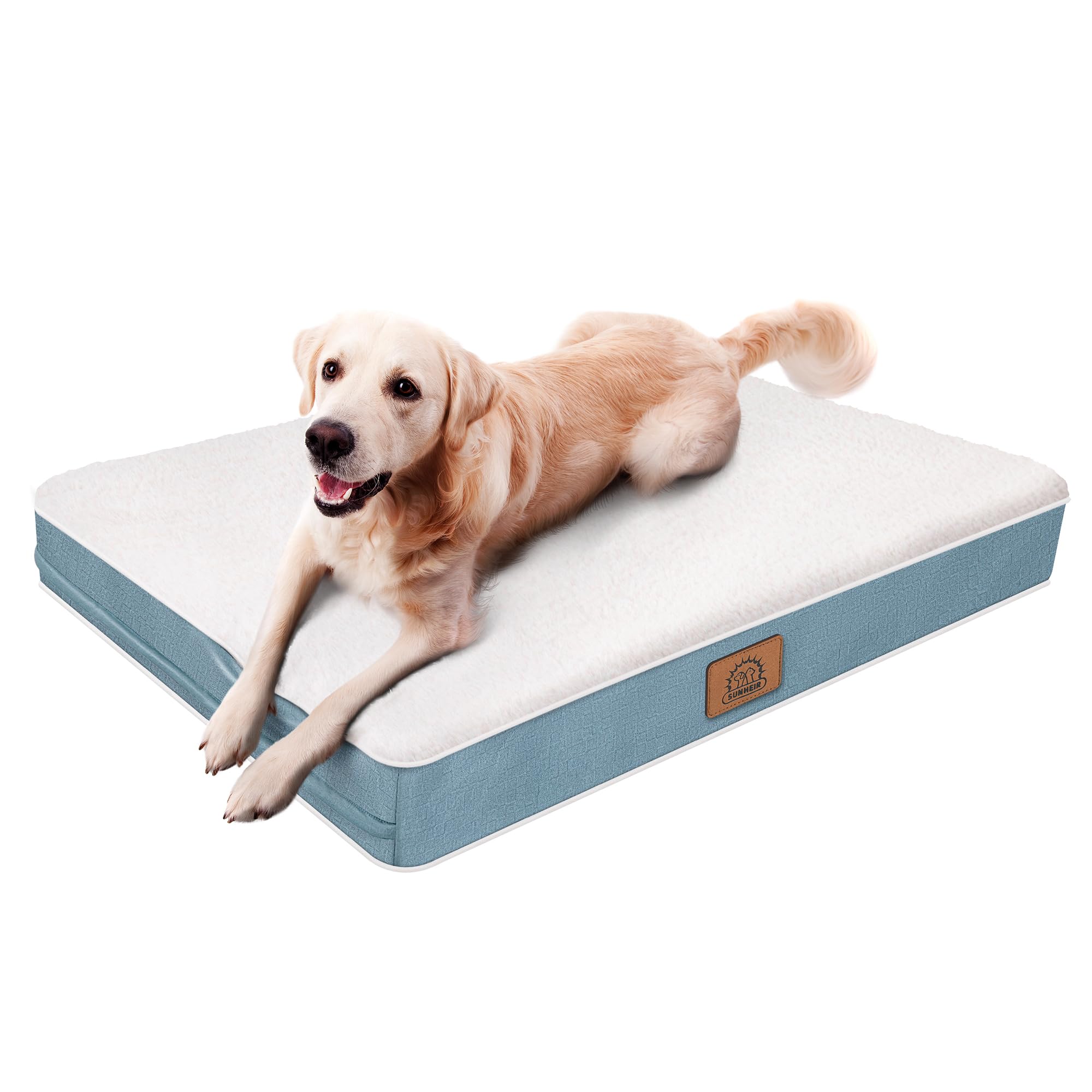 Sunheir Orthopedic Dog Bed for Medium Dogs, Waterproof Deluxe Plush Dog Crate Bed with Removable Washable Cover & Anti-Slip Bott