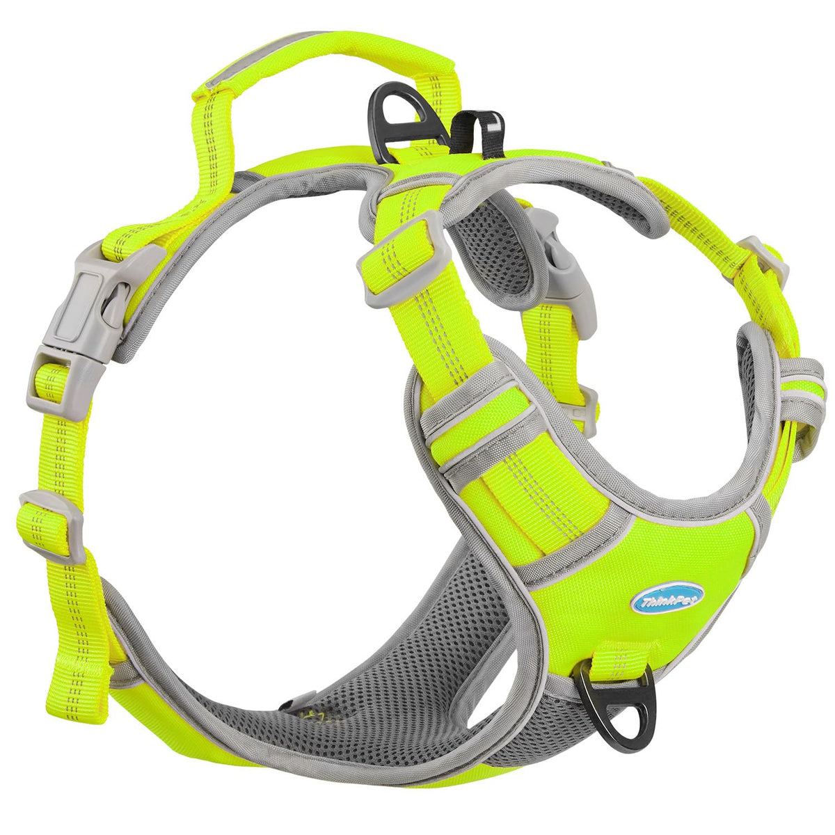 Thinkpet No Pull Harness Breathable Sport Harness With Handle-Dog Harnesses Reflective Adjustable For Medium Large Dogs,Back/Front Clip For Easy Control S Neon Green