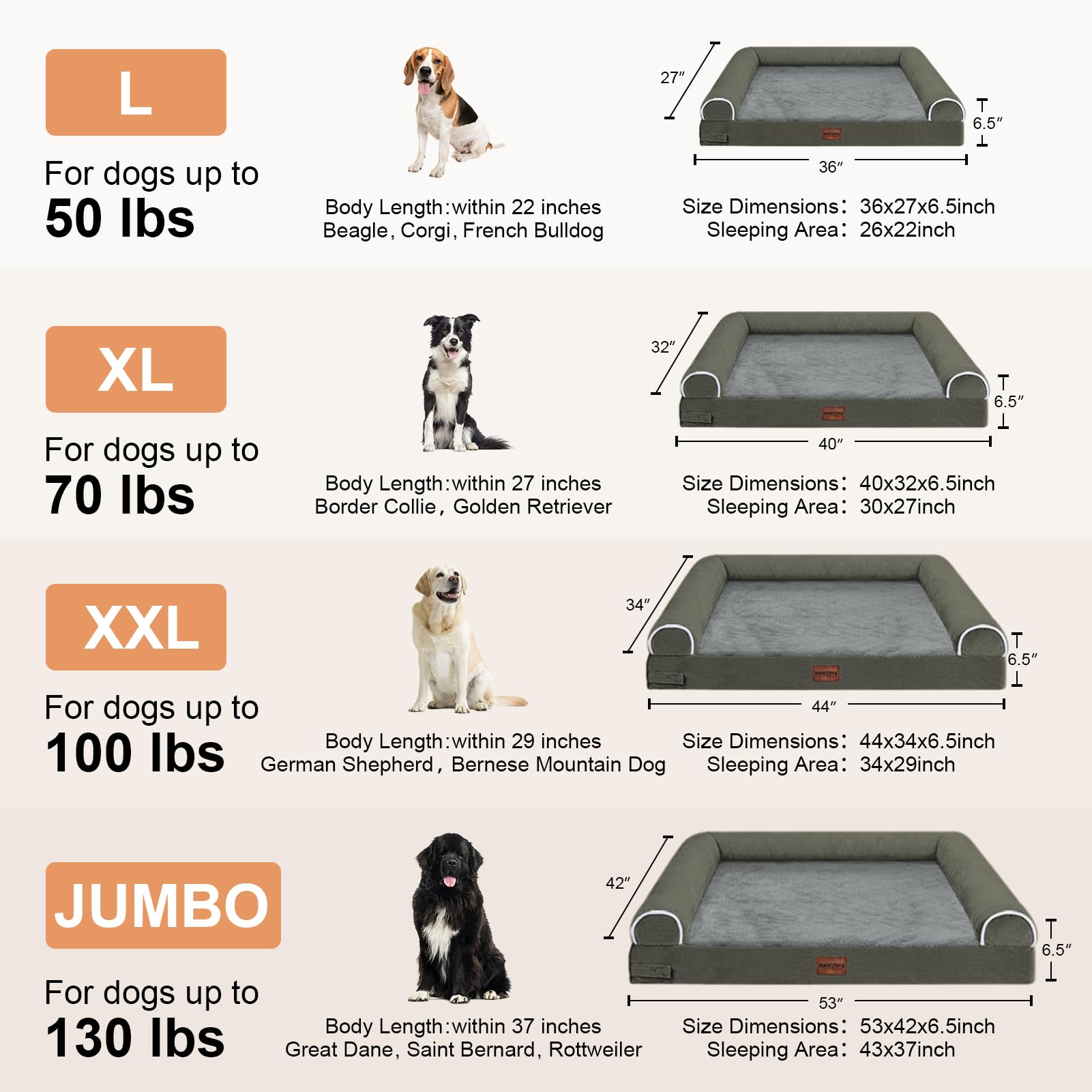 Large Dog Bed Orthopedic Washable: Beds Bolster Xl Bed Big Xlarge Dogs Memory Foam Sofa Couch Waterproof Removable Cover - Dark Green