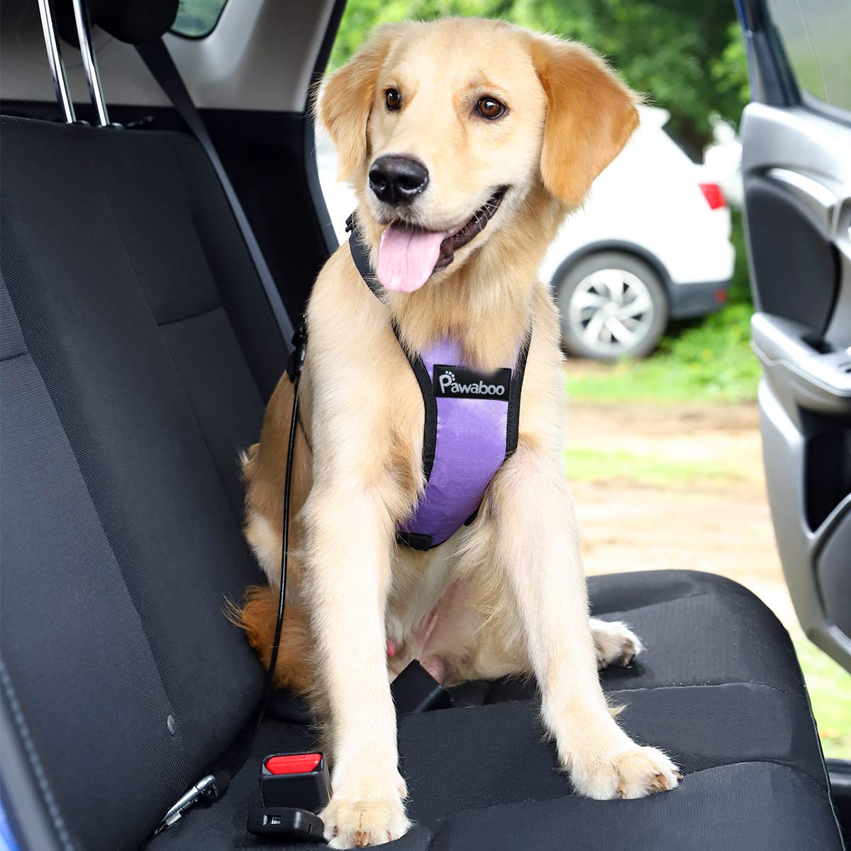 Pawaboo Dogseatbelt, Chew-Proof Leash Extender, Coated Steel Rope Restraint Car Safety Seat Belt Clip Strap, 360° Rotation Hook Heavy Duty Carabiner Steel Cable Dog Headrest Support, 26 Inch, Black