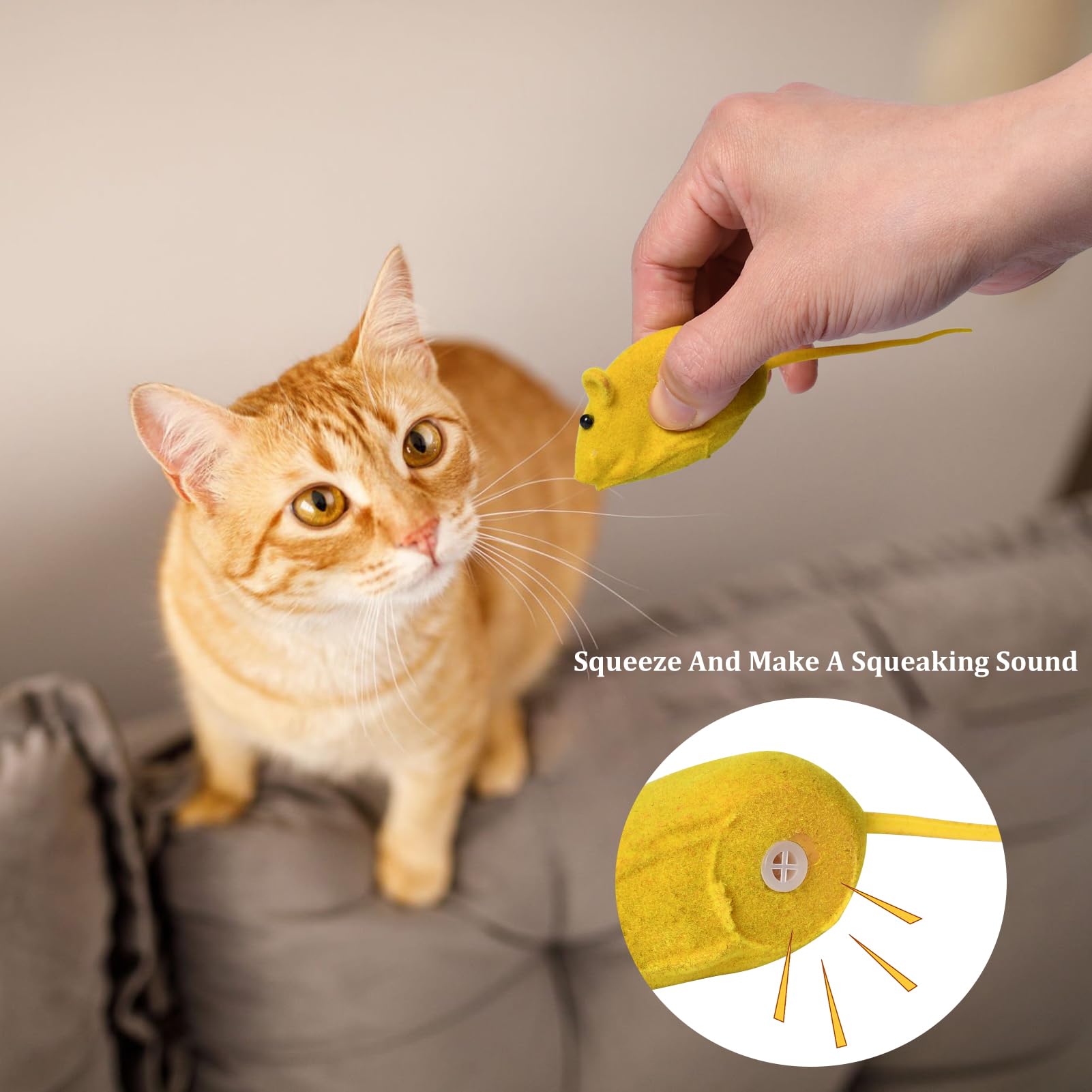 Pumwoy 6Pcs Cat Mouse Toy,Squeaky Kitten Toys,Cat Mice Toys Plastic Body With Thin Velvet,Interactive Cats Toy For Bored Indoor