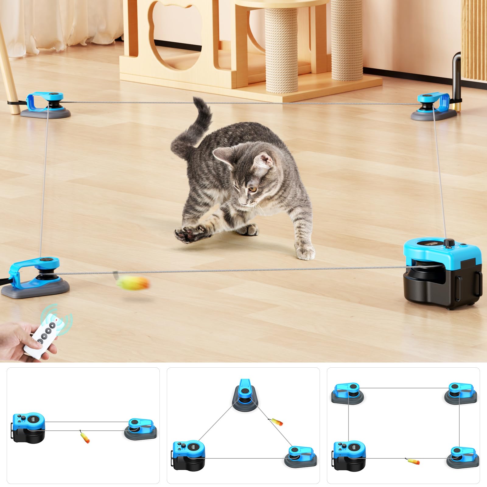 Asfrost Upgraded Interactive Cat Toy For Indoor Cats, Auto/Manual Control Diy Cat Feather Mouse Toy Treadmill For Bored Kitten P