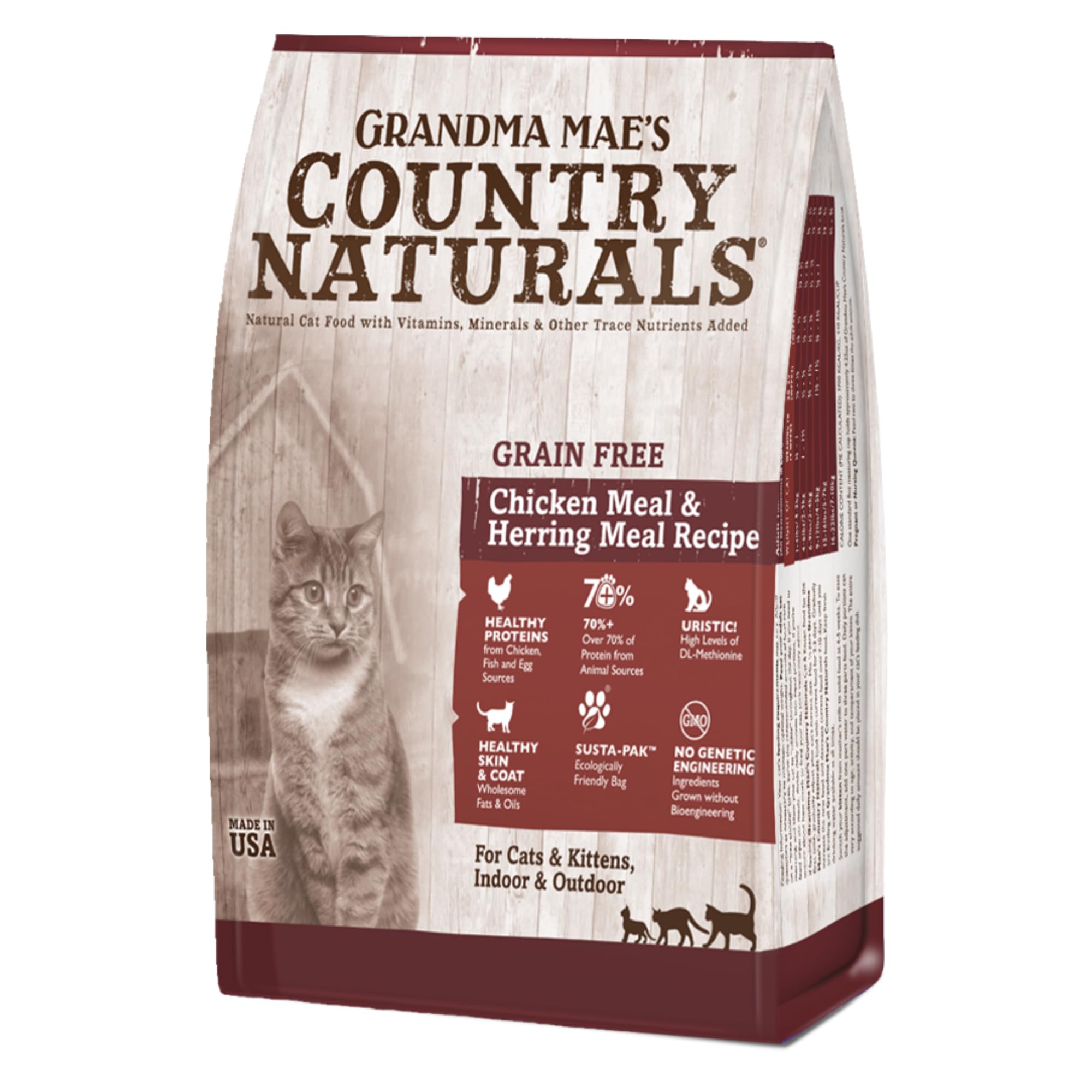 Grandma Maes Country Naturals Dry Cat Food, Grain Free Formula, Chicken & Herring, Slow Cooked & Nutrient Dense, Made in USA, 12