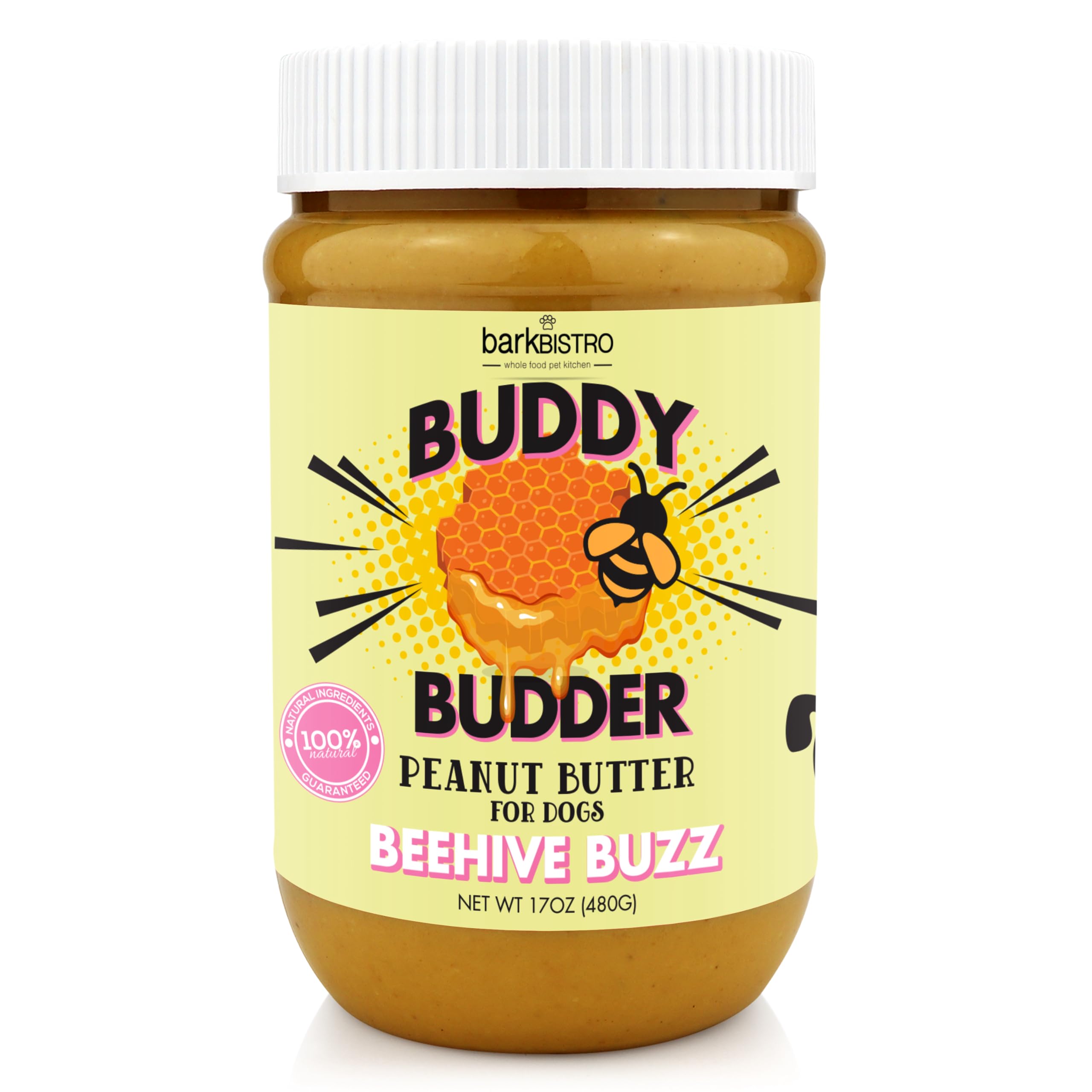 Buddy BUDDER Bark Bistro Company, Beehive Buzz, 100% Natural Dog Peanut Butter, Healthy Peanut Butter, Stuff in Toy, Dog Pill Po
