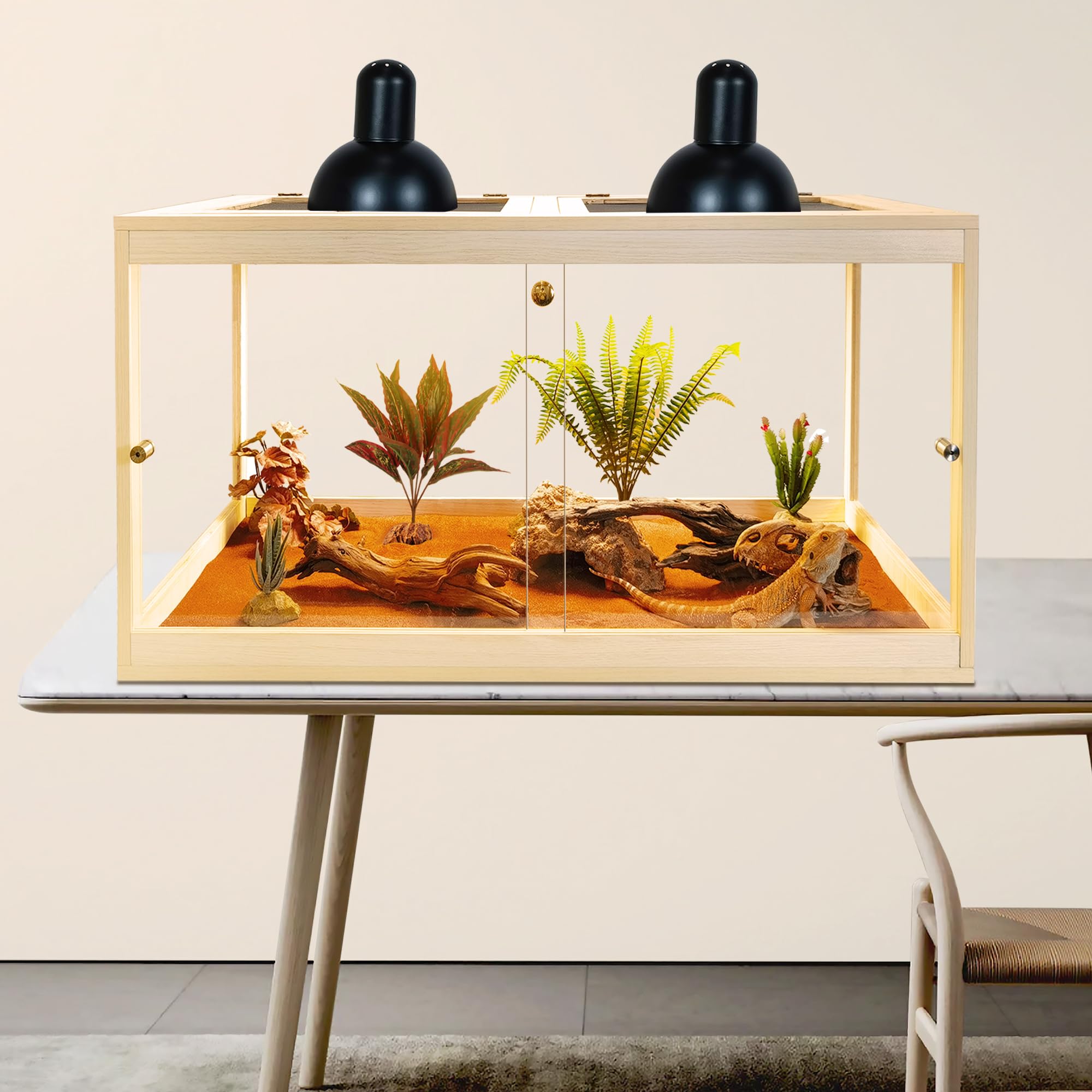 Prolee Reptile Terrarium Tank Up to 78 Gallon, Lizard Tank Bearded Dragon Tank with Metal Mesh Roof Door, Snake Tank with Lock D