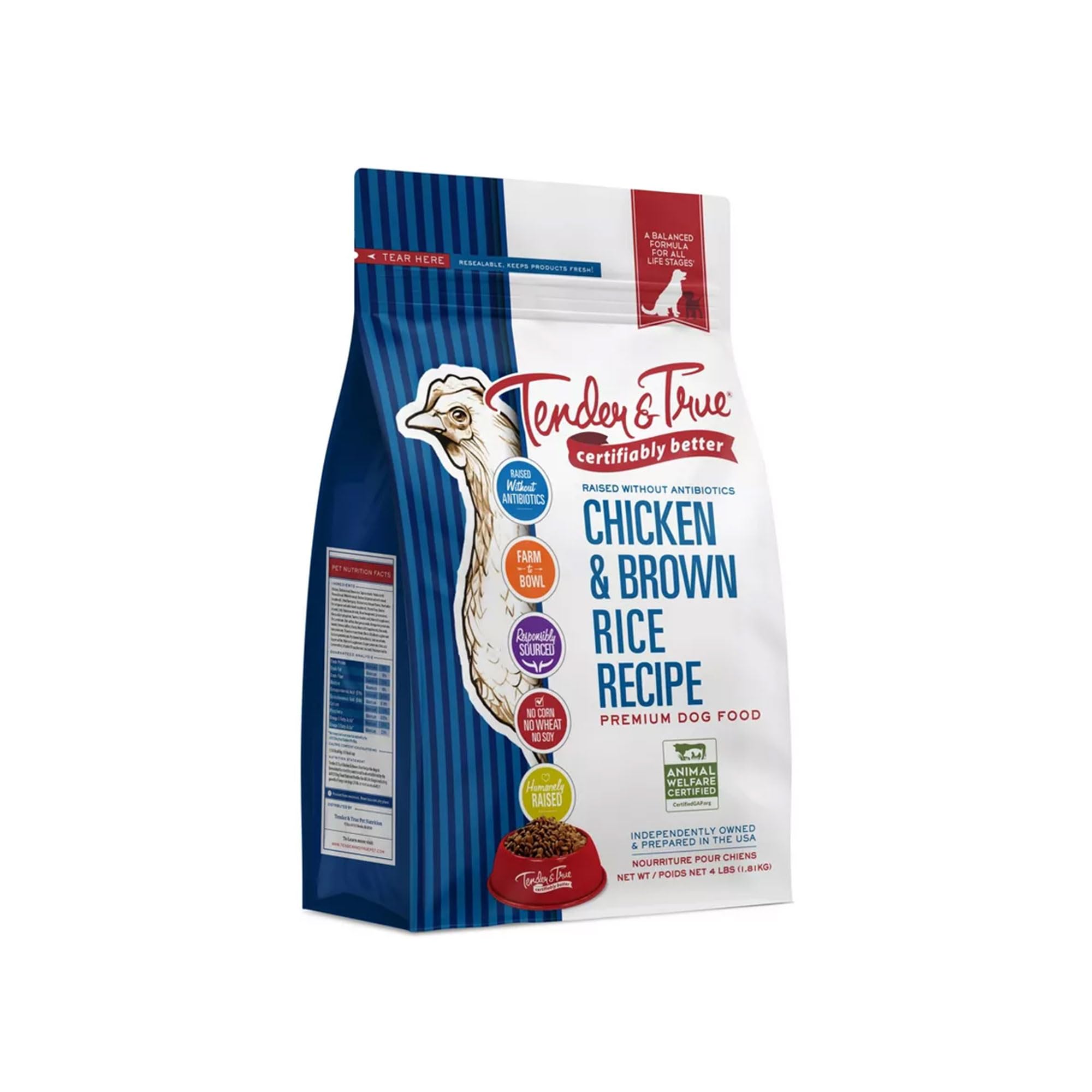 Tender & True Antibiotic-Free Chicken & Brown Rice Recipe Dog Food, 4 lb