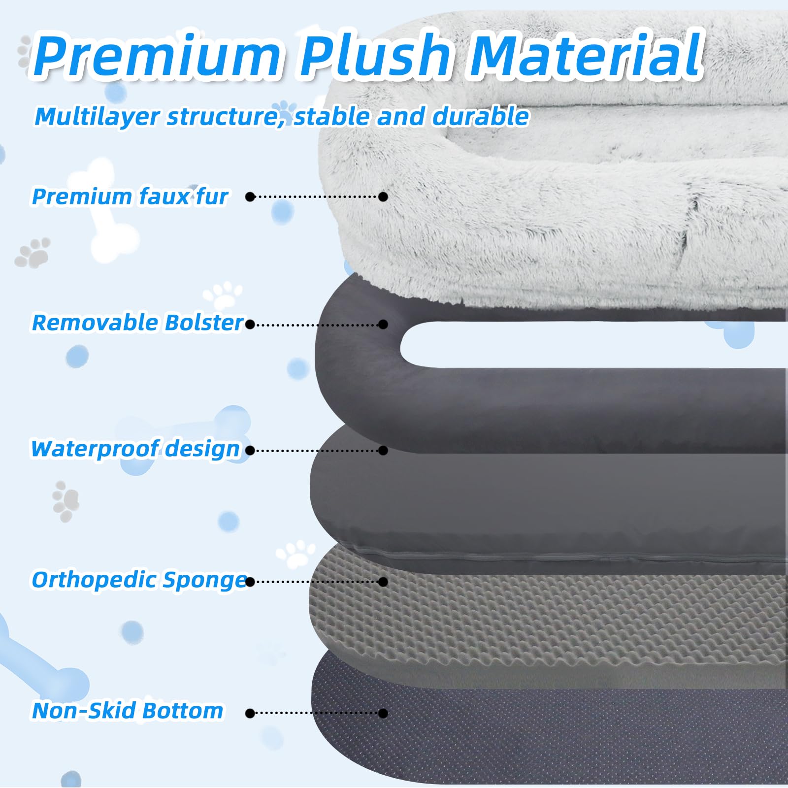 Wros Human Dog Bed, 71''X45''X12'' Size Fits You And Pets, Washable Faux Fur Dog Bed For People Doze Off, Napping Orthopedic Dog