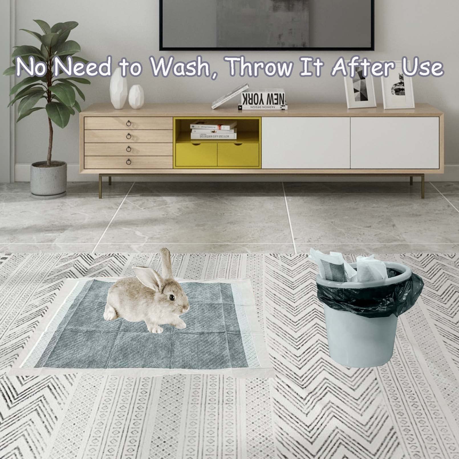 Tfwadmx Rabbit Pee Pads 18'' x 24'' 100 Pcs Guinea Pig Super Absorbent Cage Liners Bunny Disposable Black Carbon Diapers Small A