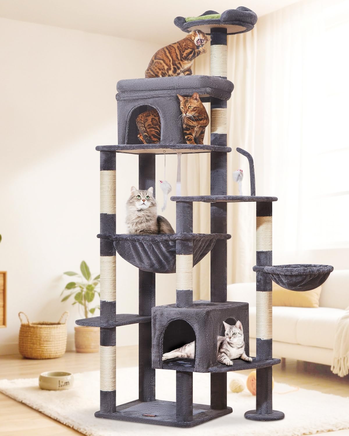 Taoqimiao MS032G 83In Cat Tree for Indoor Cats Large Adult, XXL-Cat Tower, Suitable 20lb+ Heavy Duty Large Cats, 2 Luxurious Cat