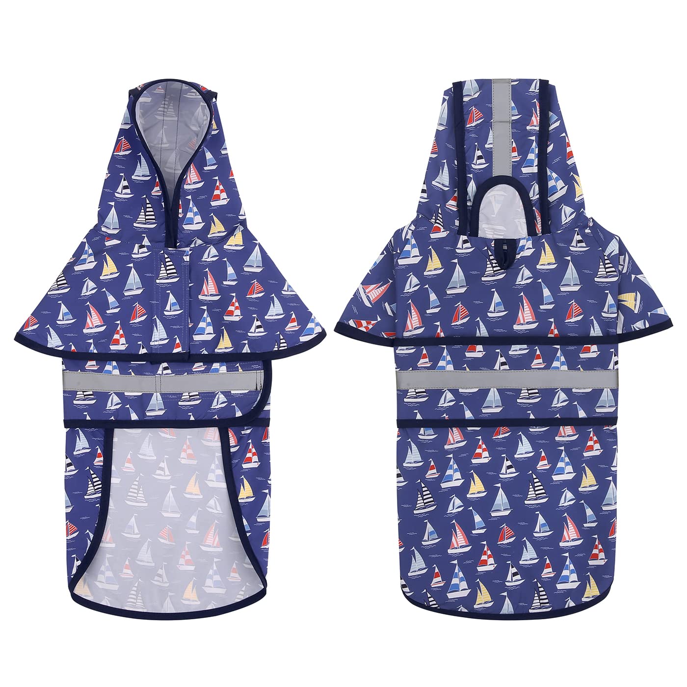 Hde Dog Raincoat Hooded Slicker Poncho For Small To X-Large Dogs And Puppies Nautical Boats - L