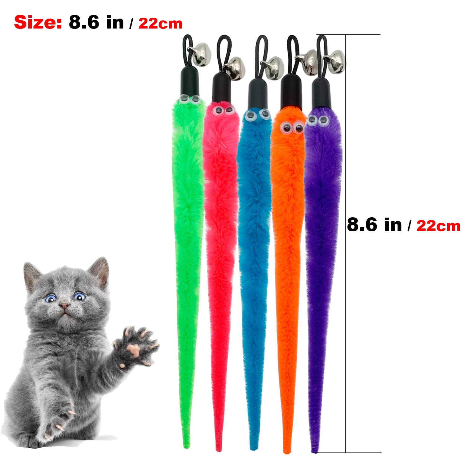 Cateness Cat Worm Toy Refills Cat Wand Replacement Worms, 15 Pcs Worms Cat Toy Refill, Cat Wand Attachments Teaser Refill Worm For Cat Toys