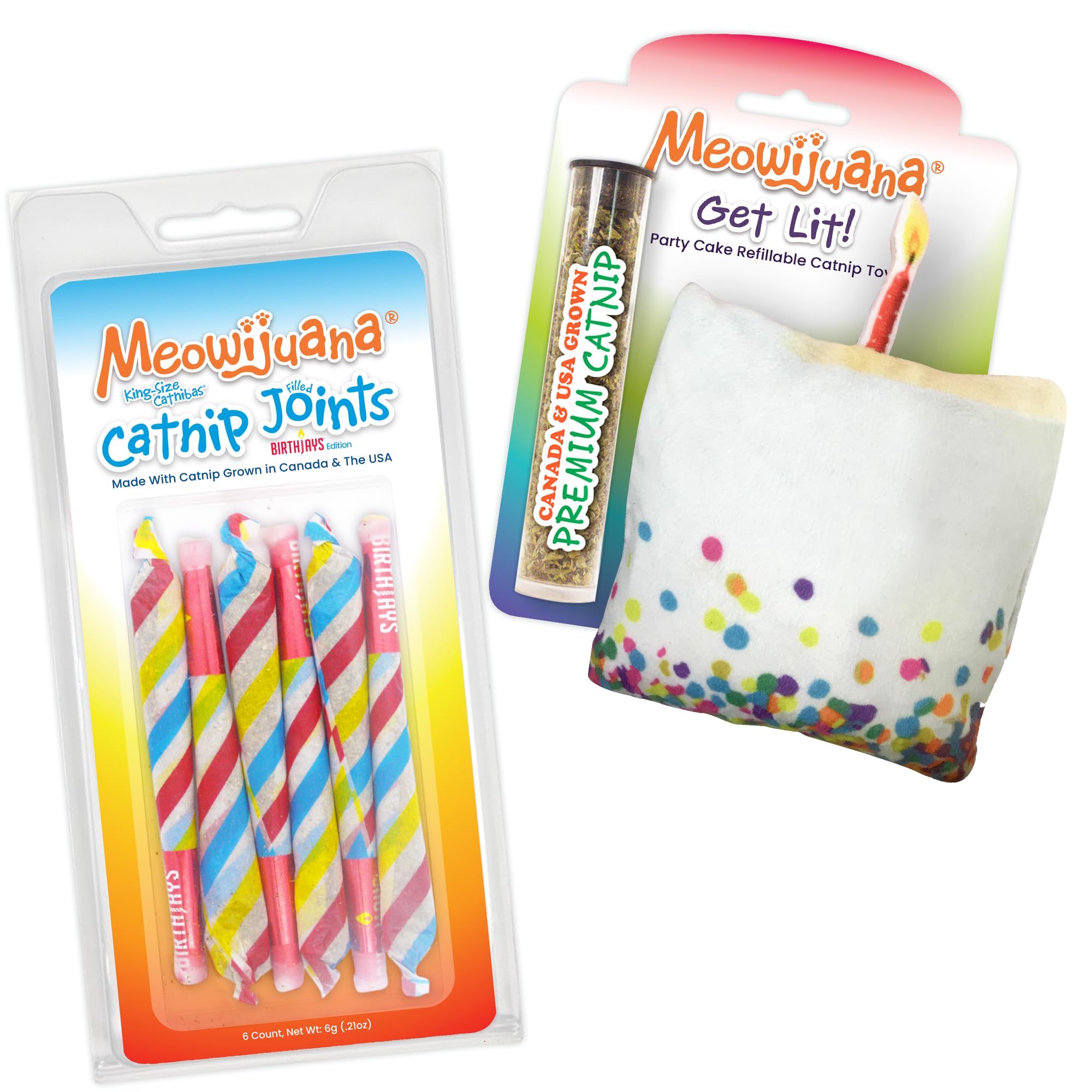 Meowijuana | Birthjays Bundle | Birthjays Catnip Joints And Get Lit Cake | Promotes Play And Cat Health | Includes Organic Catni