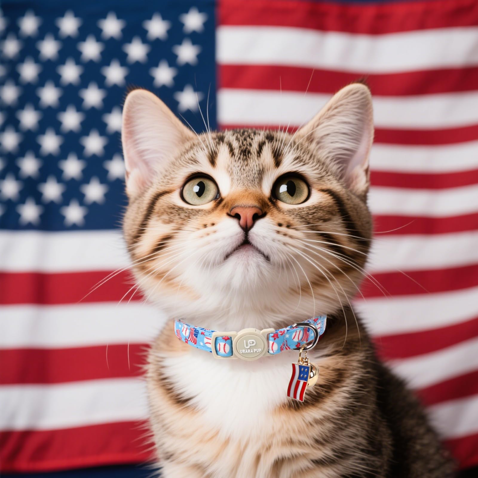 Up Urara Pup 4Th 0F July Cat Collar,2Pack Patriotic Day Kitten Collars Cute Flag Breakaway Kitty Collars,Summer Baseball Blue Ca