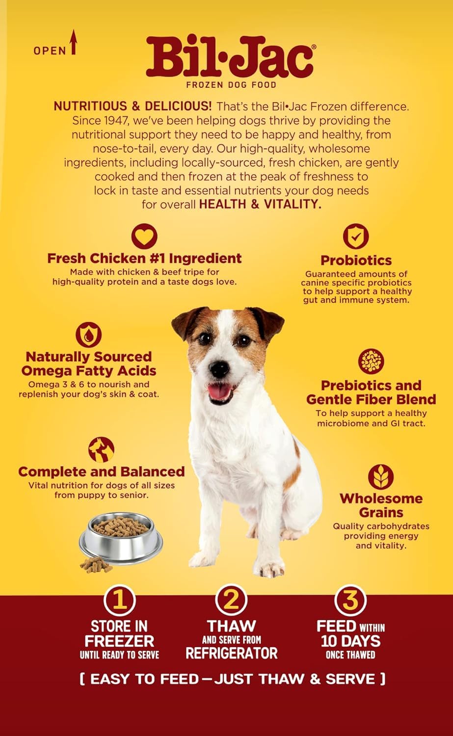 Bil-Jac Frozen Dog Food 5lb (Pack of 4) - Soft Dog Food Small Bites with Real Chicken, Probiotics, Prebiotics, Omega 3-6 for Hea