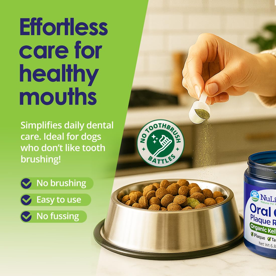 Dog Teeth Cleaning Powder, Dog Plaque and Tartar Remover, Bad Breath Treatment for Dogs with USDA Organic Sea Kelp Powder, Dog D