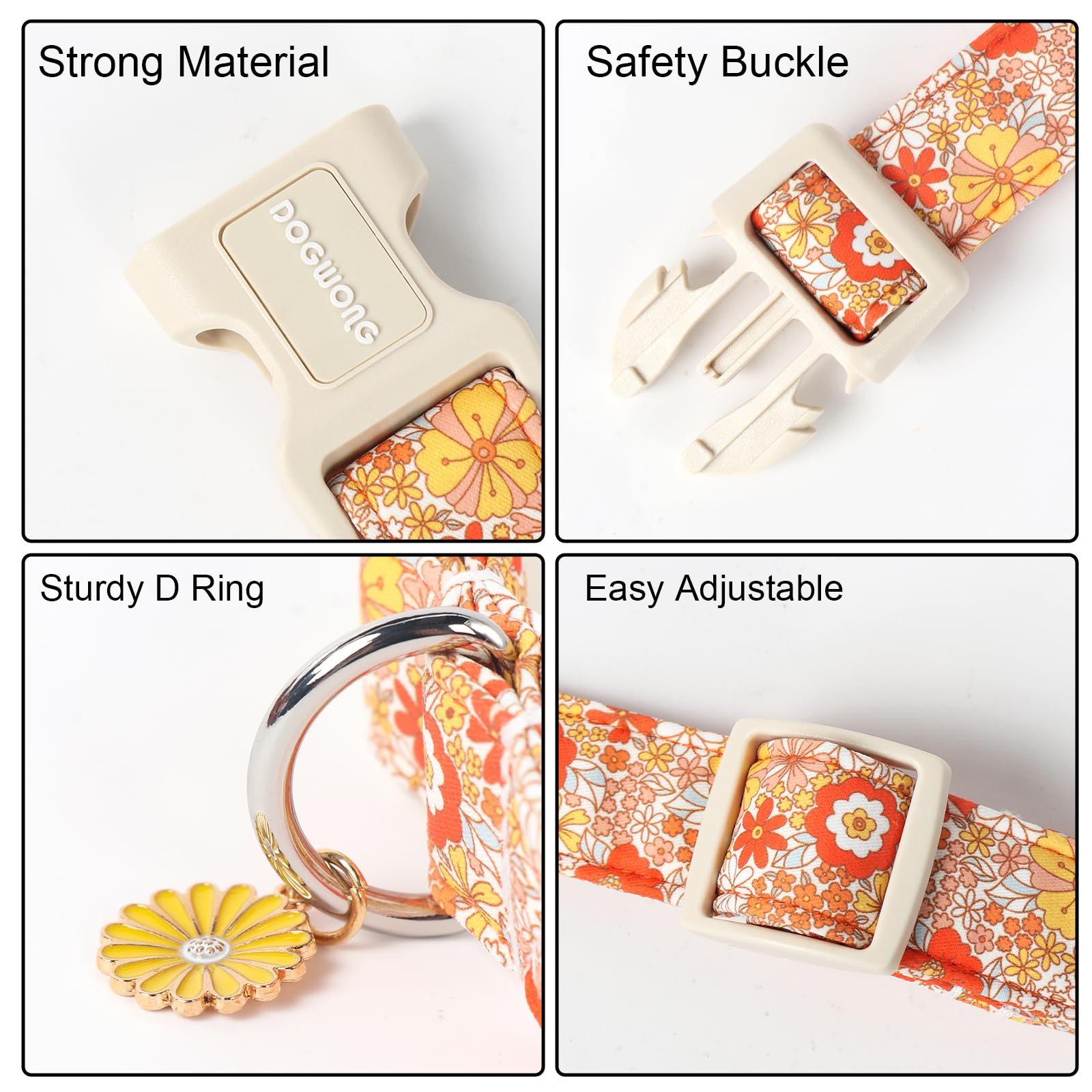 Dogwong Fall Flower Dog Collar- Cute Flower Dog Collars Adjustable Floral Dog Collar For Girl Female Small Medium Large Dogs M