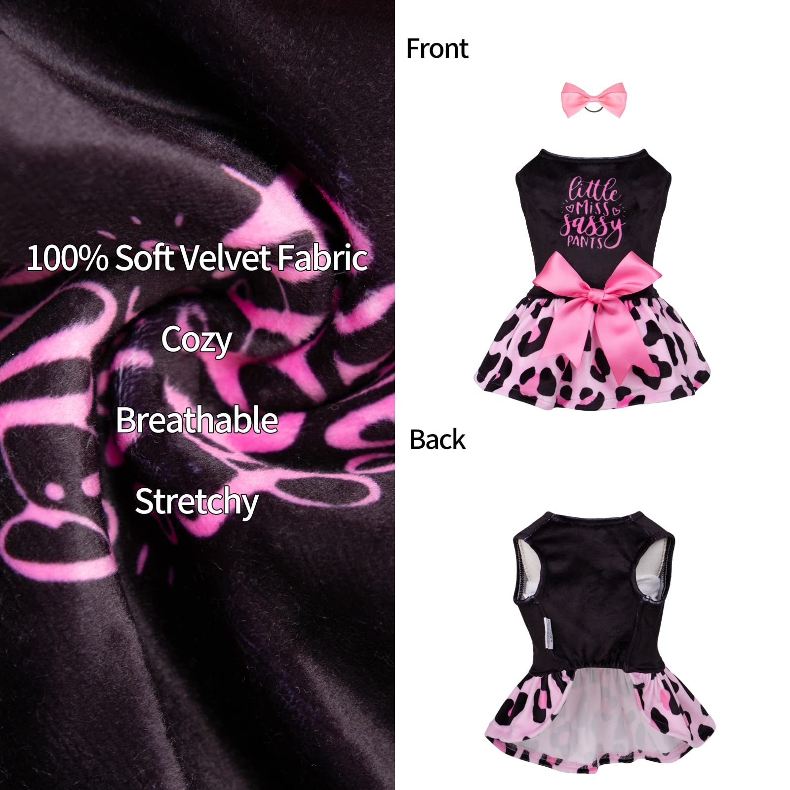 Cutebone Little Miss Sassy Pants Dog Leopard Print Dress Velvet For Small Dogs Girl Puppy Dresses Pink Dog Clothes Cva15Xs-D