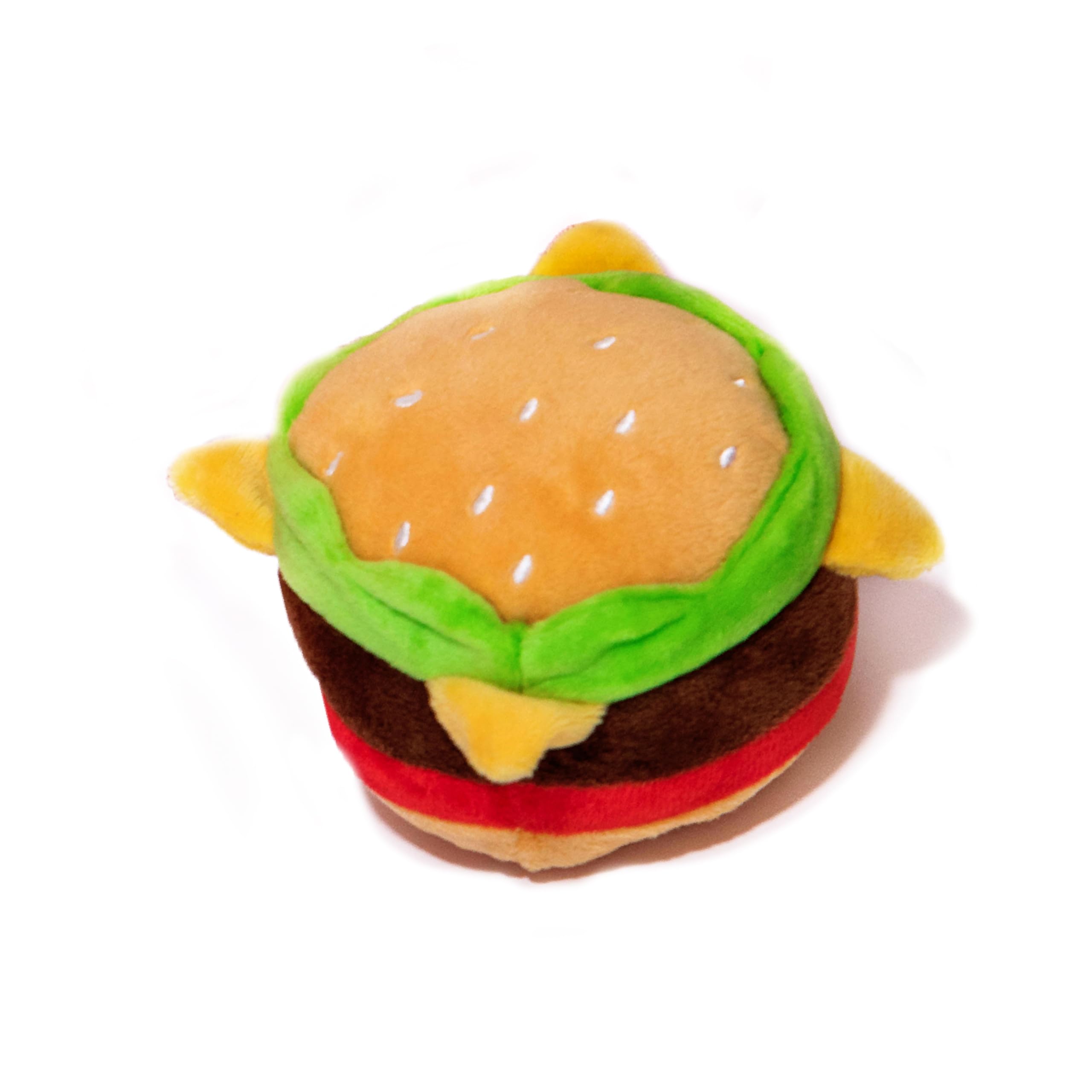 Glow Pups Hamburger Dog Toy with Squeaker, Fun Food Parody Plush Toy, Easy to Clean, Promotes Mental Stimulation, 4.5 x 3.5 inch