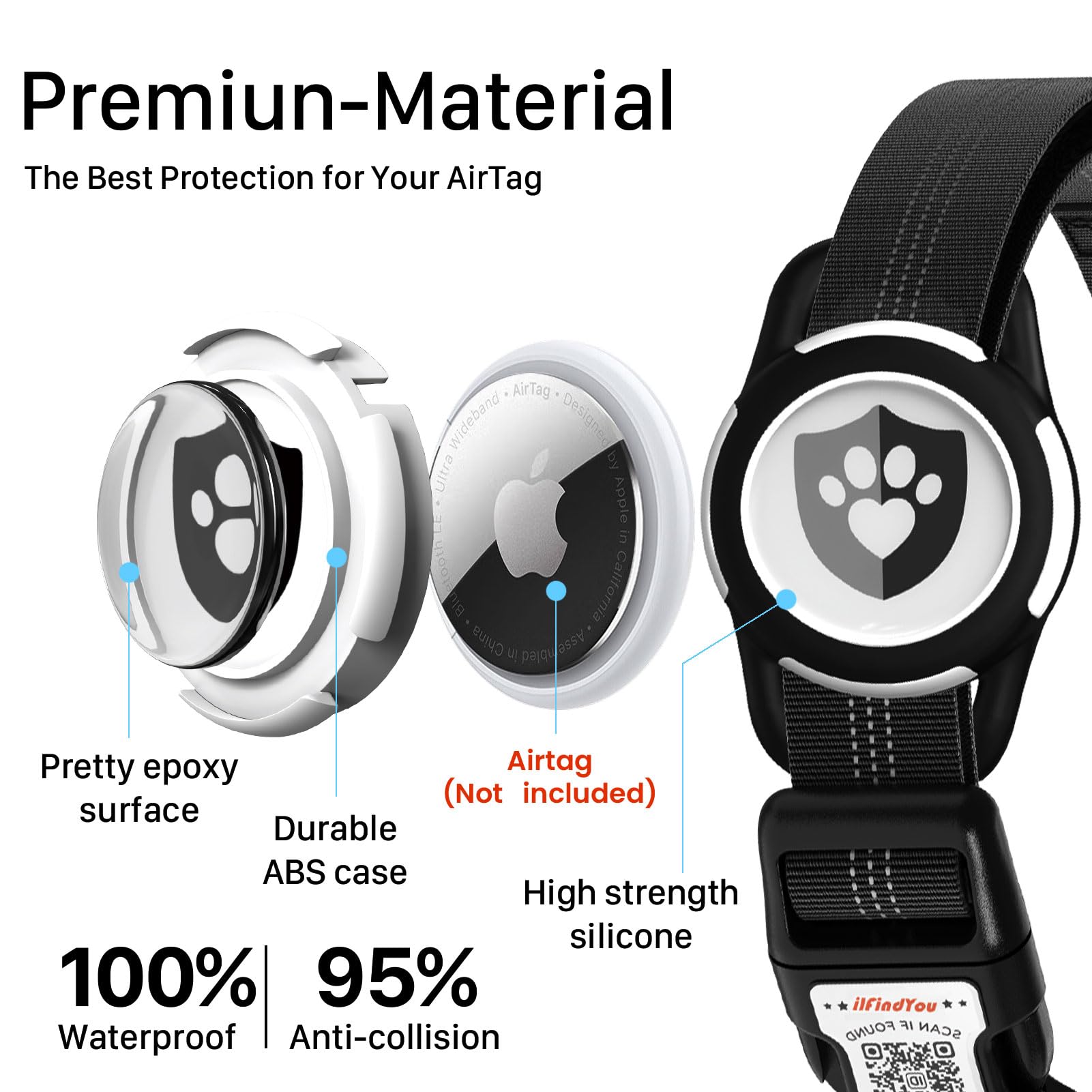 Ilfindyou Reflective Dog Collar With Airtag Holder For Puppy Soft Nylon Black Sized Xs