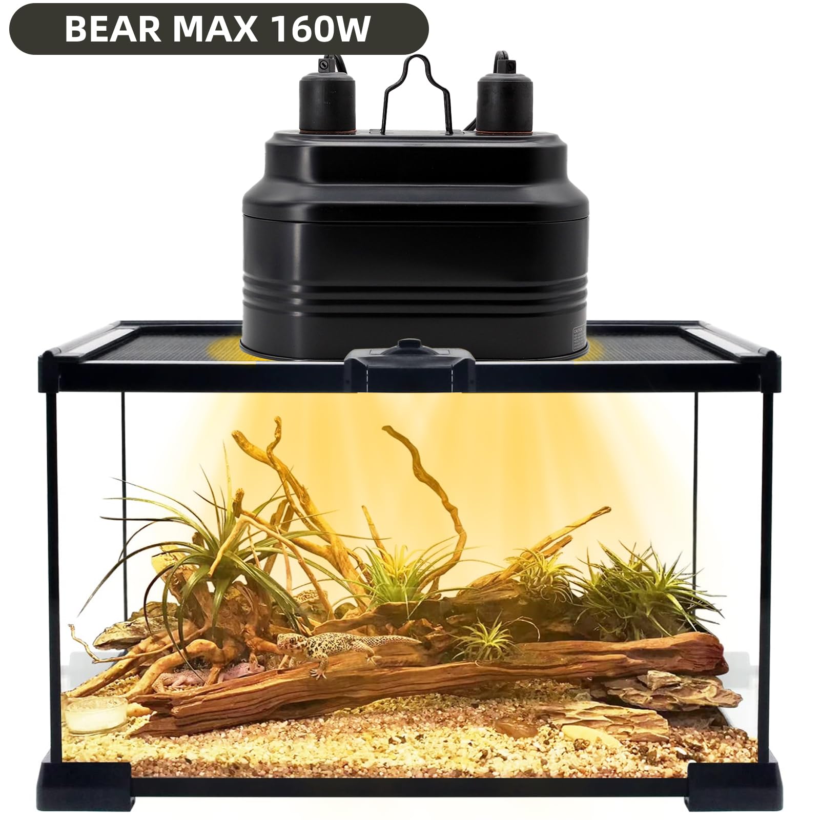 Mecesor Dual Reptile Lamp Fixture With Independent Switches, Uvb & Basking Bulb Holder For Glass Terrarium Habitat - Heat Light