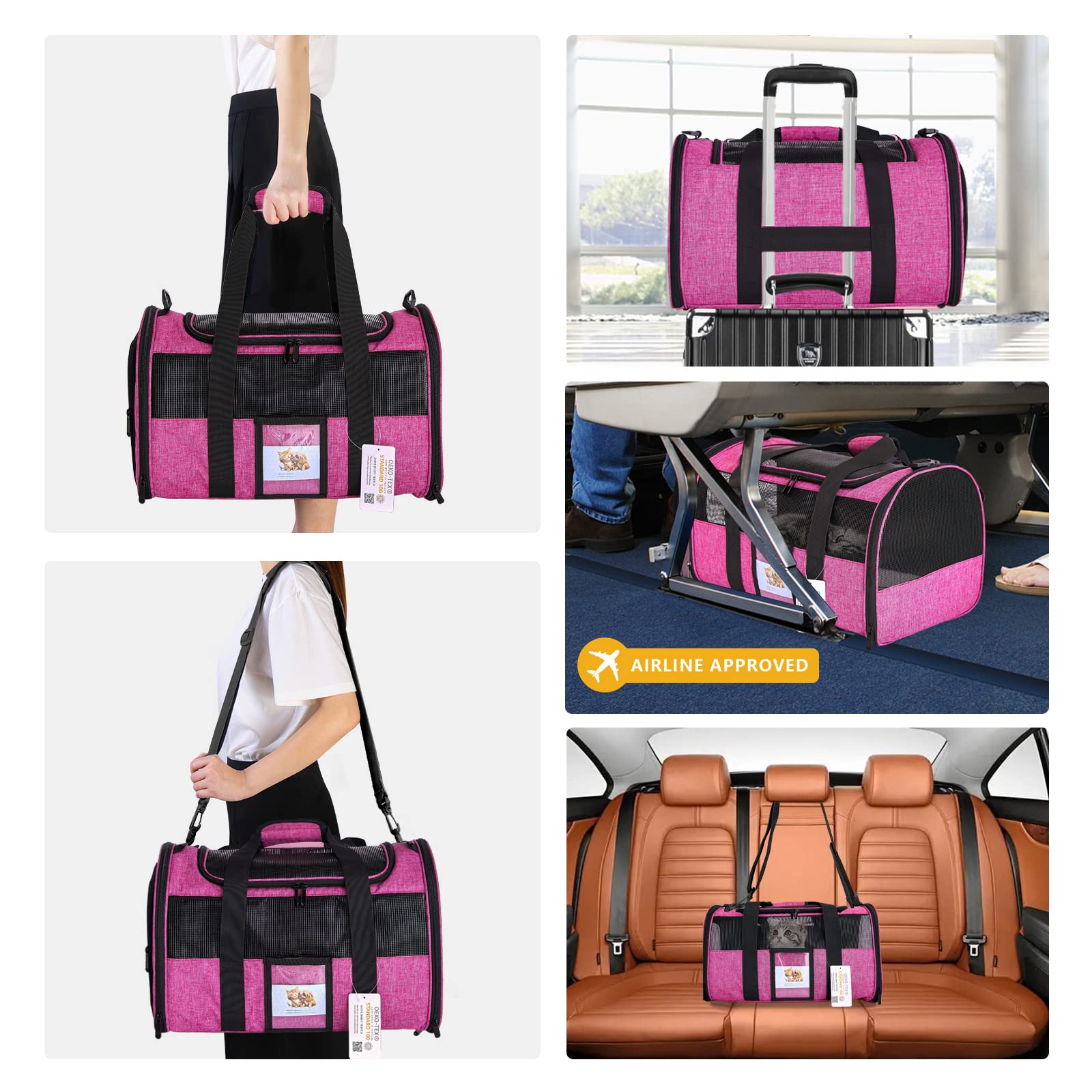 Seclato Pet Carrier - Airline Approved For Small Dogs, Cats, Kittens Under 15Lb - Collapsible Soft Sided Tsa Cat Travel Carrier In Red