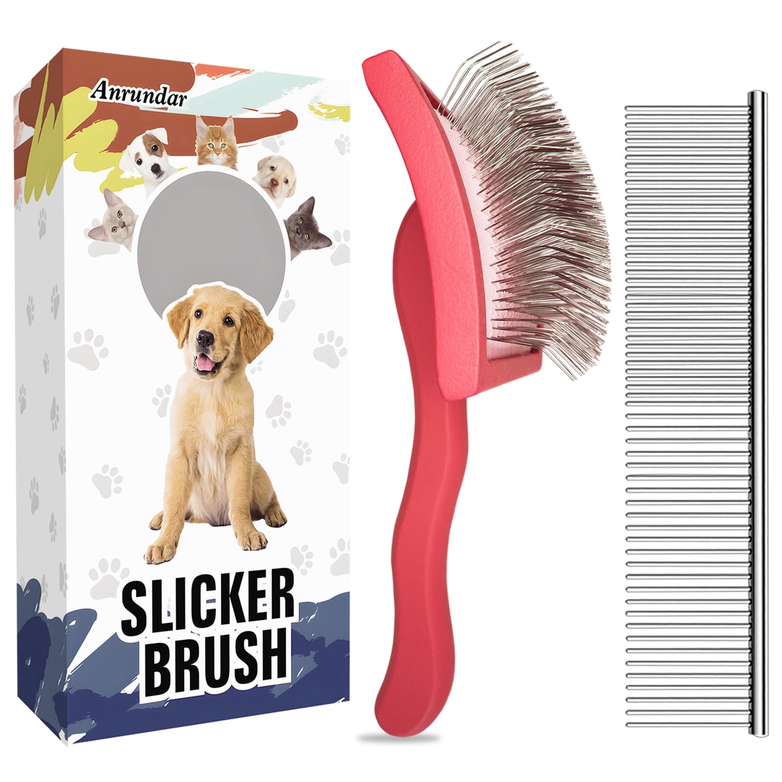 Anrundar Dog Slicker Brush For Golden Doodle Grooming Kit - Dematting Brushes For Goldendoodles, Labradoodles, Poodles - Pet Hai