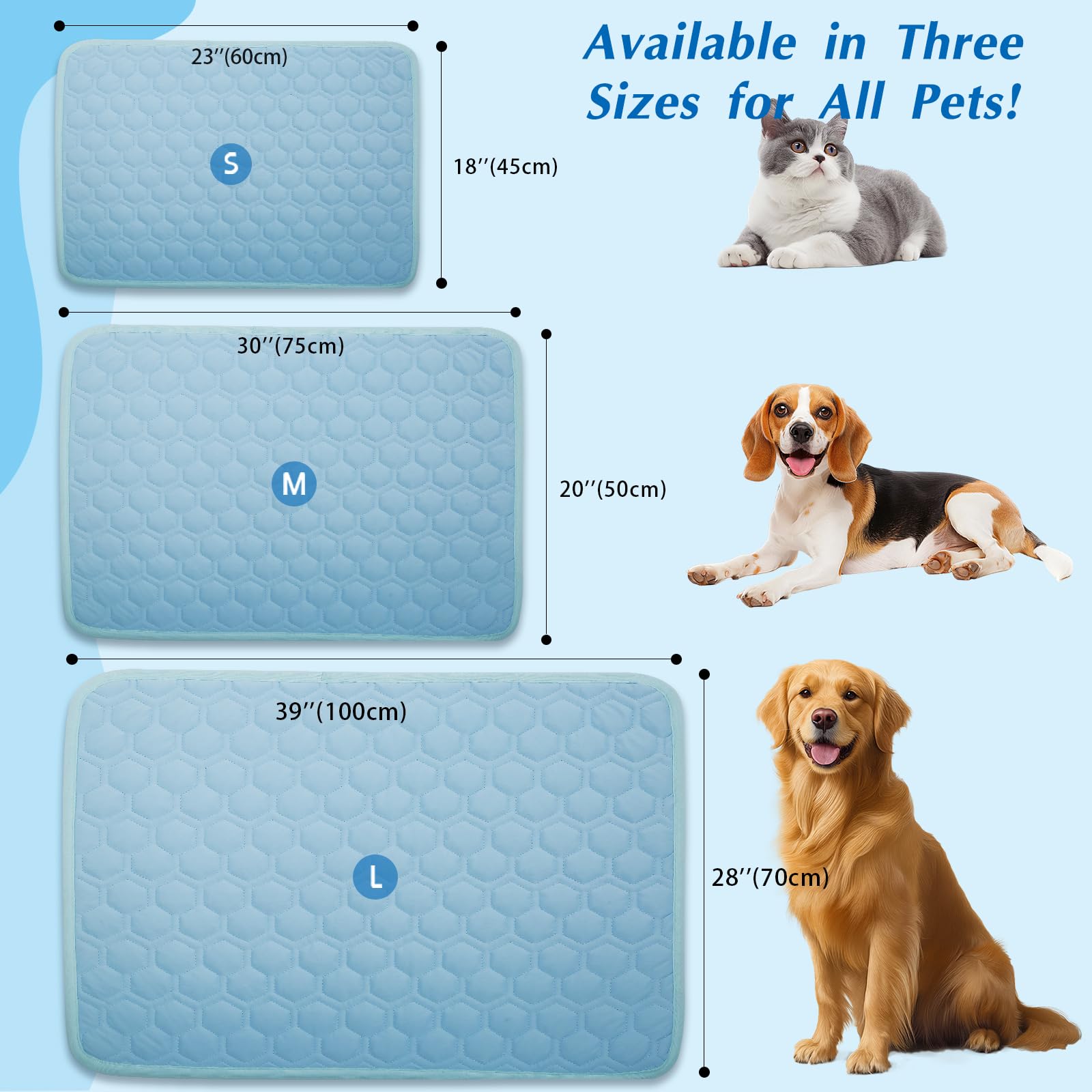 Upgraded Self-Cooling Mat For Dogs & Cats - Thicken Washable, Non-Toxic, Foldable & Non-Slip Dog Cooling Mat Pet Cooling Pad For
