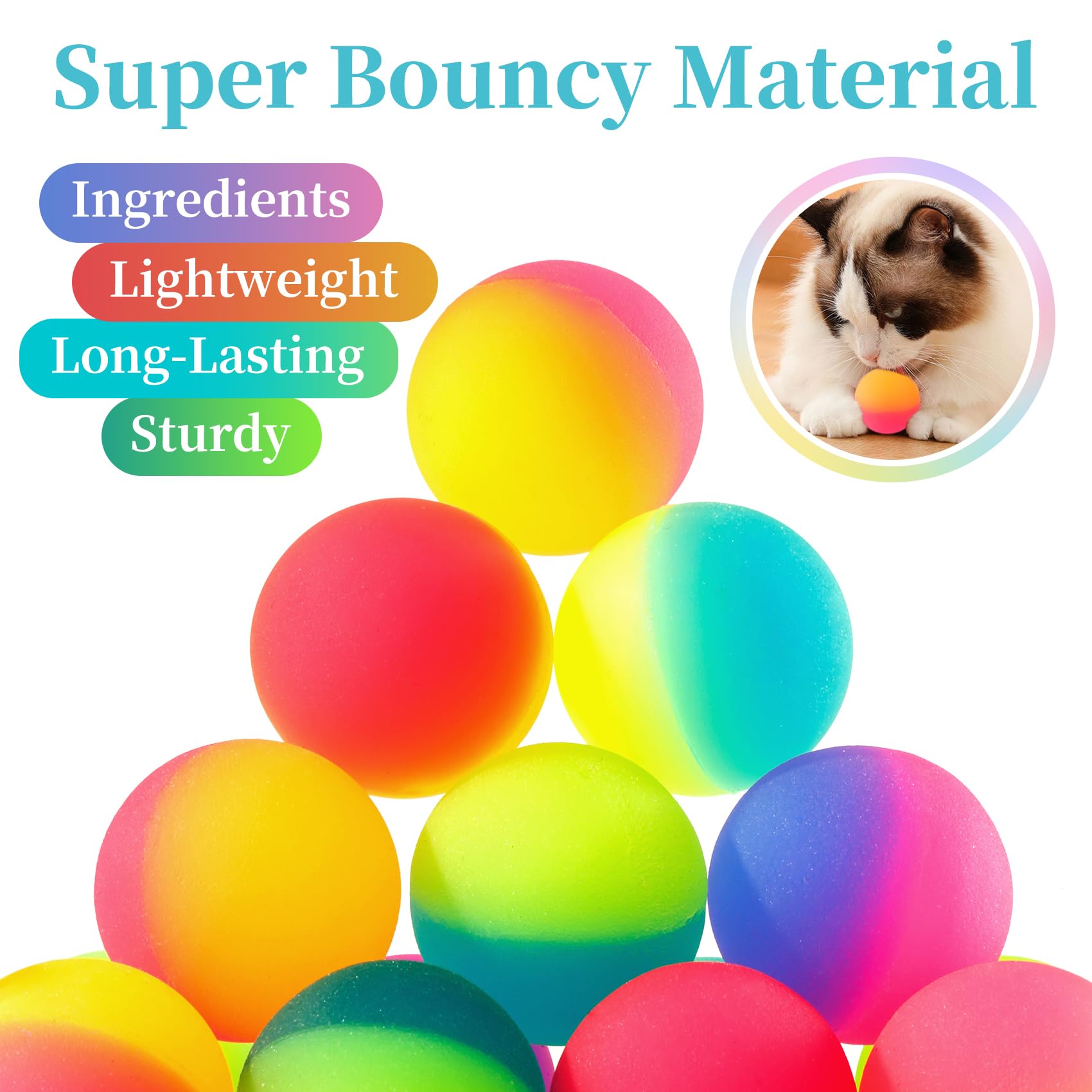 Cipsken Cat Toy Bouncy Balls, 12 Pack 1.65 Inch High Elasticity Bouncing Balls For Cats, Colorful Interactive Pet Toy Gift For P