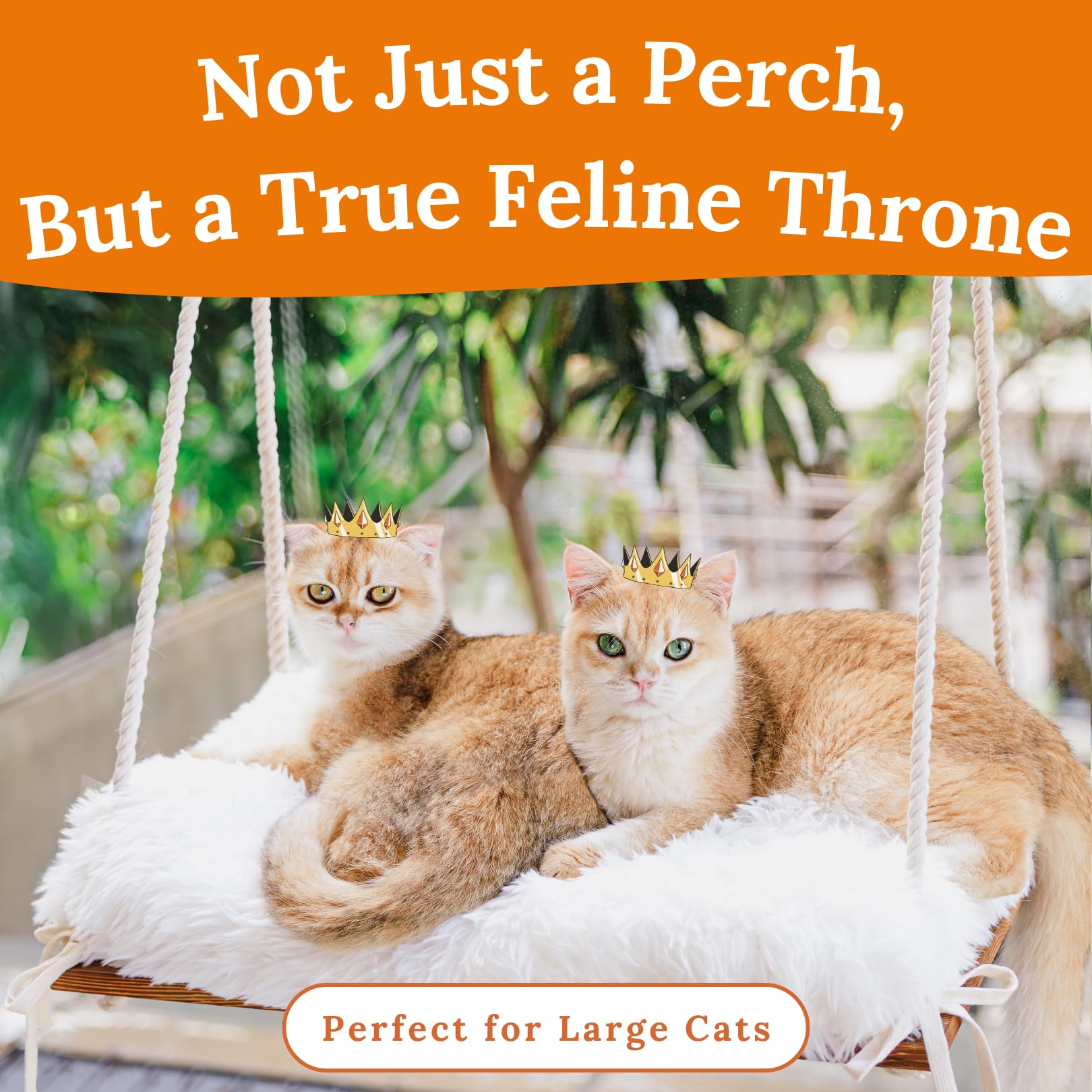 Cat Window Perch For Large Cats - Hammock Bed For Heavy Indoor Cats - Solid Wood Seat, 5 Strong Suction Cups, Soft Cushion - Rus