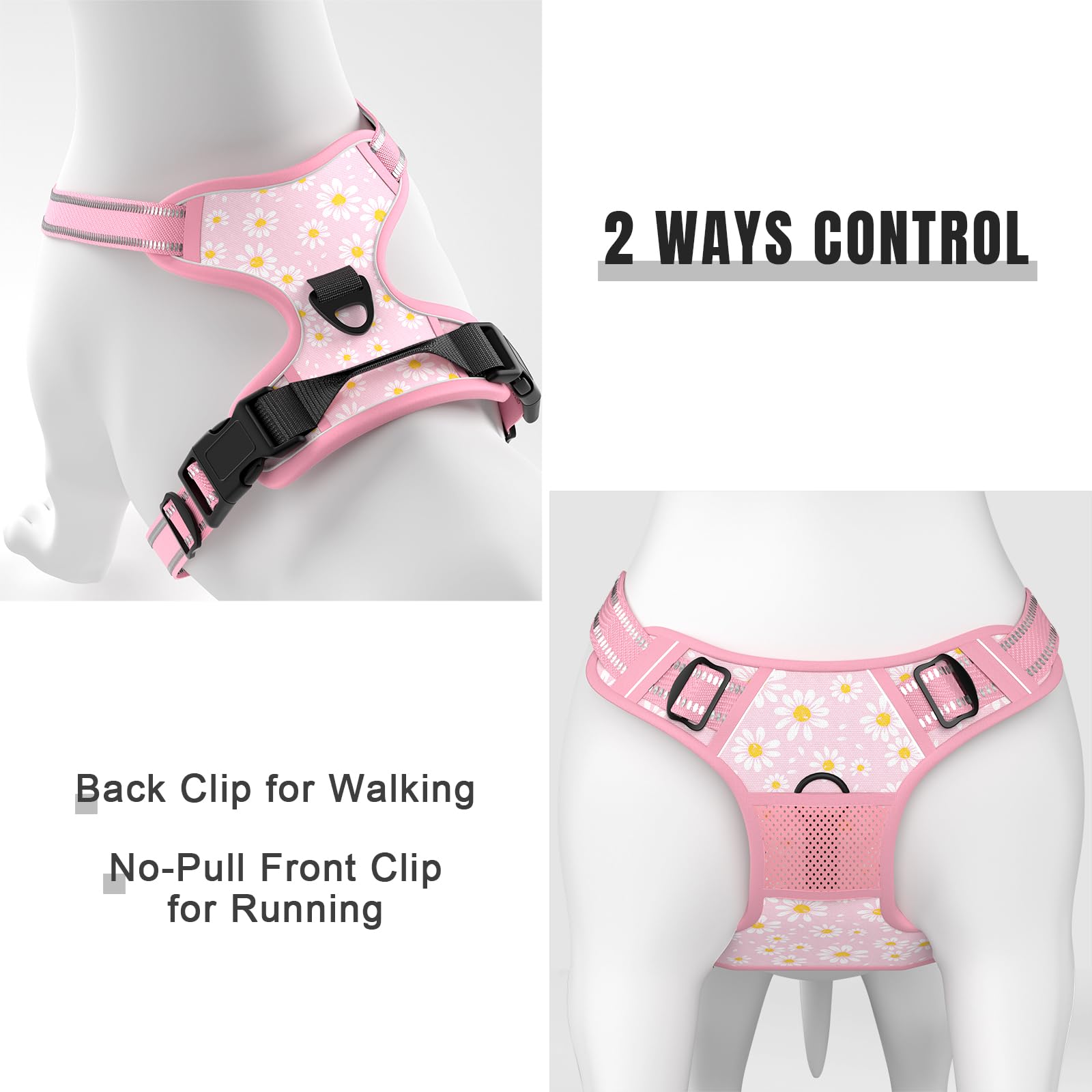 Rnivvi No Pull Dog Harness, Cute Flower Reflective X-Small Sized Puppy Harness, Adjustable Soft Padded Vest for Small Dogs, Cats