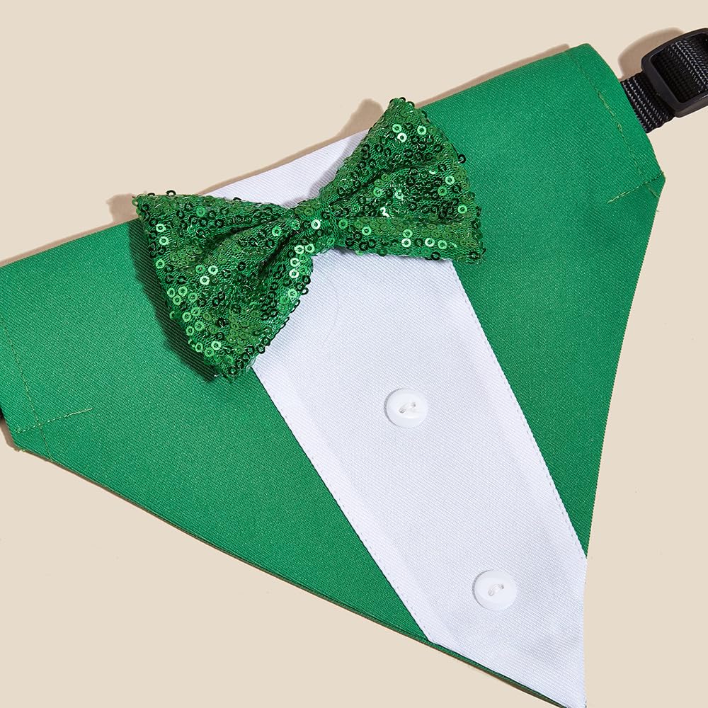 Bnibol Tuxedo Dog Collar For Wedding Engagement Birthday St. Patrick'S Day, Formal Bandana Collar Costume With Bow Tie And Adjus