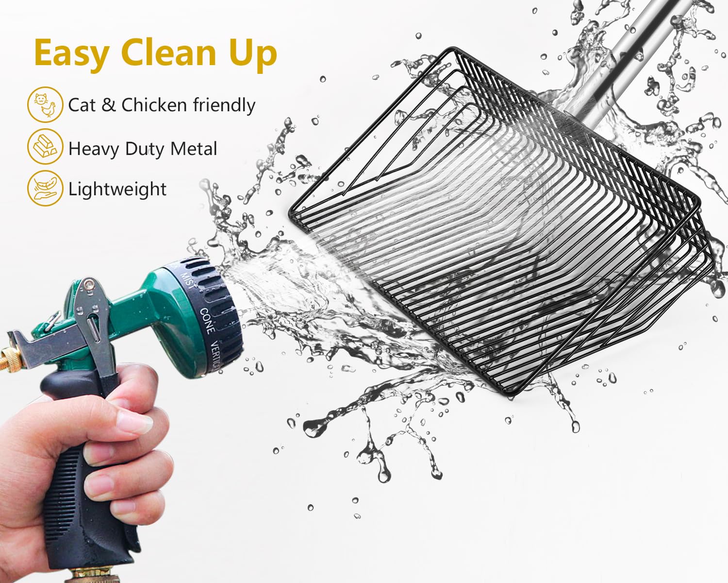 Foandbevi Large Metal Chicken Poop Scooper, 4-in-1 Detachable Tool 20 to 63 inches, Metal Handle, Stainless Steel Chicken Coop C