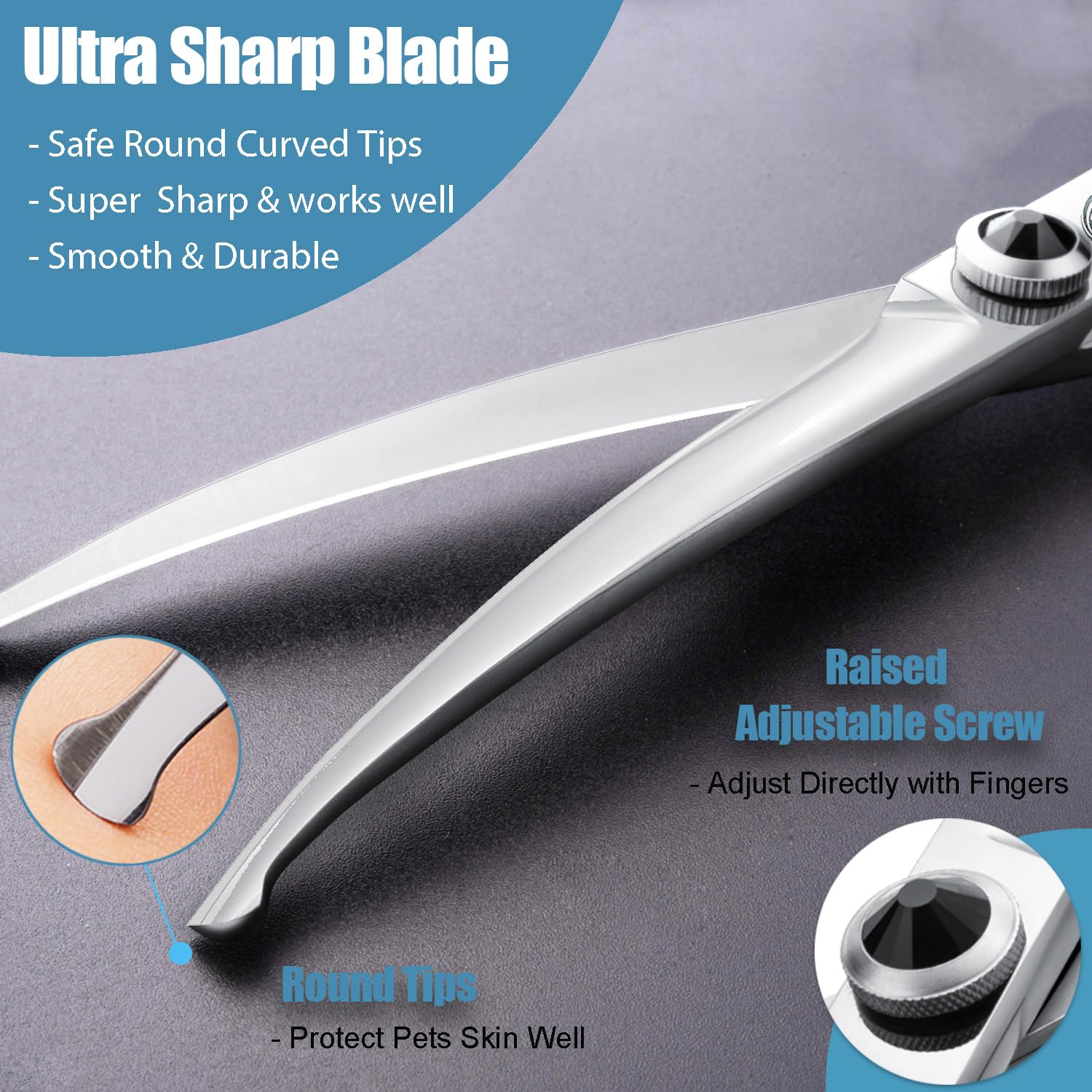 Dragon Creek 6.5'' Downward Curved Dog Grooming Scissors Shears For Grooming Face And Paws Safety Round Tips Shears Trimming Cut