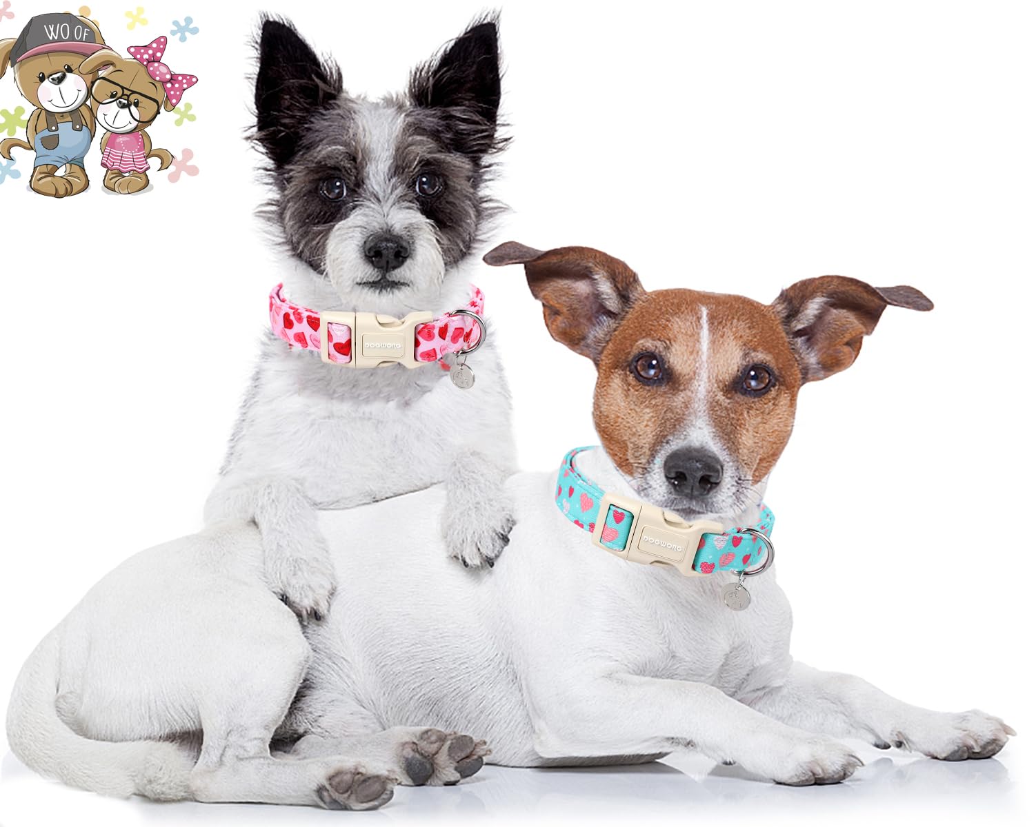 Dogwong Valentine'S Dog Collar - Blue Heart Adjustable Cotton Heart Dog Collar - Perfect For Small To Medium Dogs