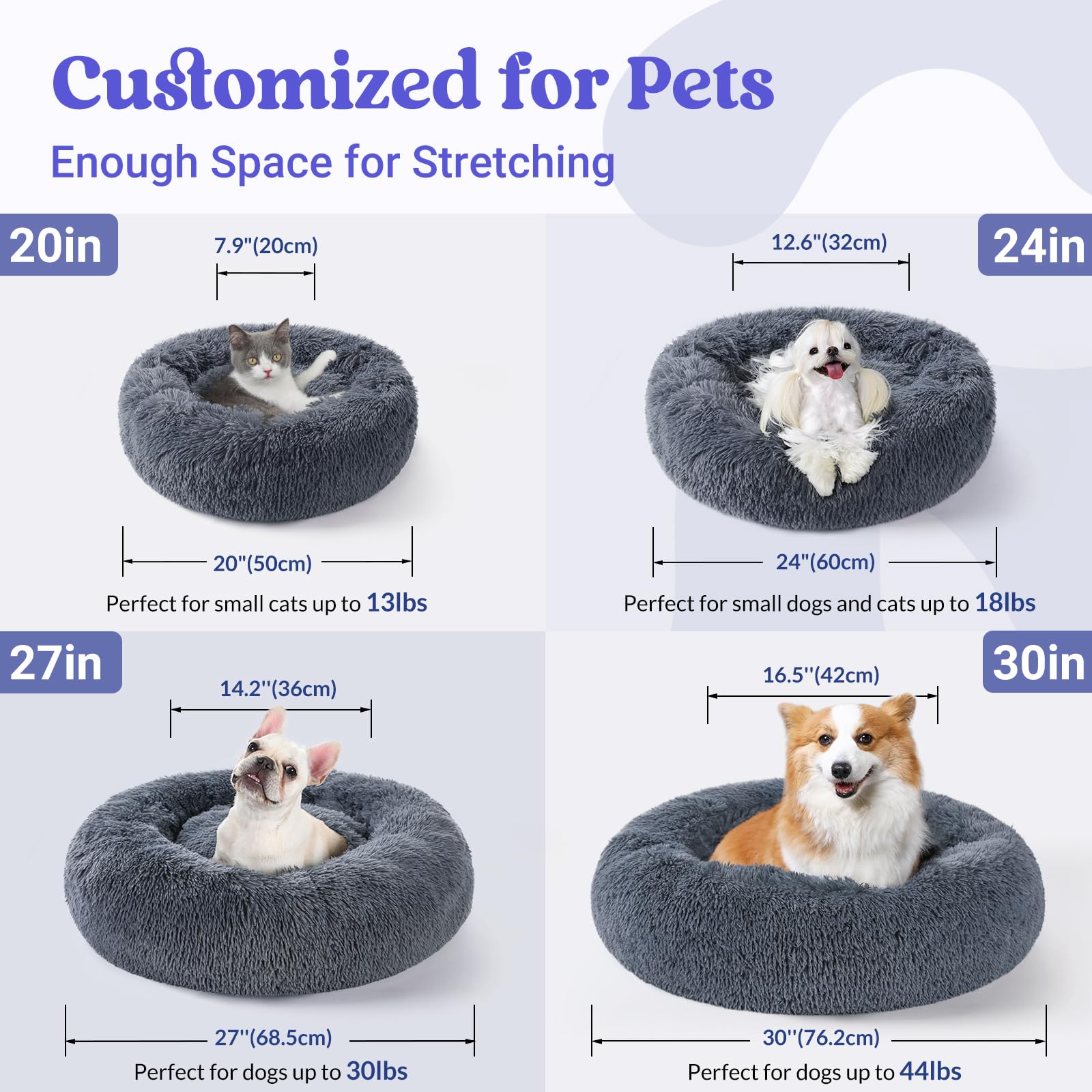 Rabbitgoo Cat Beds For Indoor Cats, 24 Inches Cat Bed Machine Washable, Fluffy Round Pet Bed Non-Slip, Calming Soft Plush Donut Cuddler Cushion Self Warming For Small Dogs Kittens, Dark Grey, Large