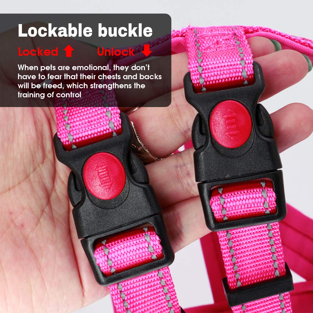 Beirui No Pull Escape Proof Dog Harness For Small Medium Large Dogs - Soft Padded Reflective Puppy Dog Walking Harnesses (Hot Pink, S)