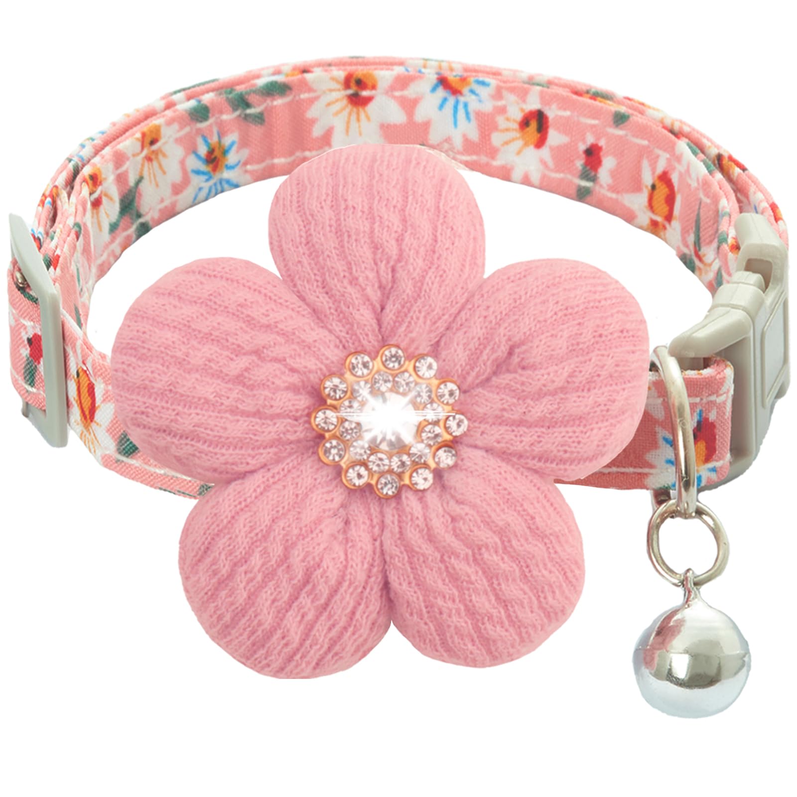 Small Dog Collar With Flower, Puppy Collar For Girl Dog Collars For Small Dogs Cute Dog Collar With Bell, Adjustable Length (Pin