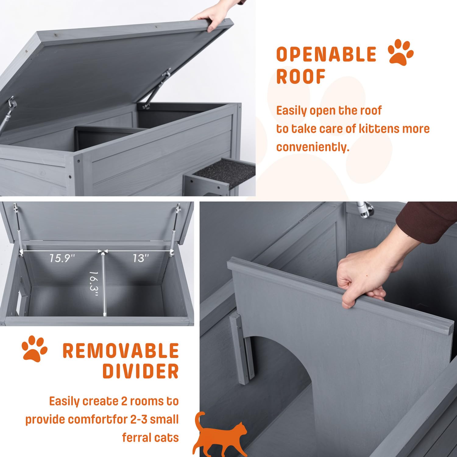 BRIOPAWS Outdoor-Cat-House-Insulated | Feral-Cat-Shelter for Winter | Weatherproof | Large Wooden Pet House for Multiple Cats |