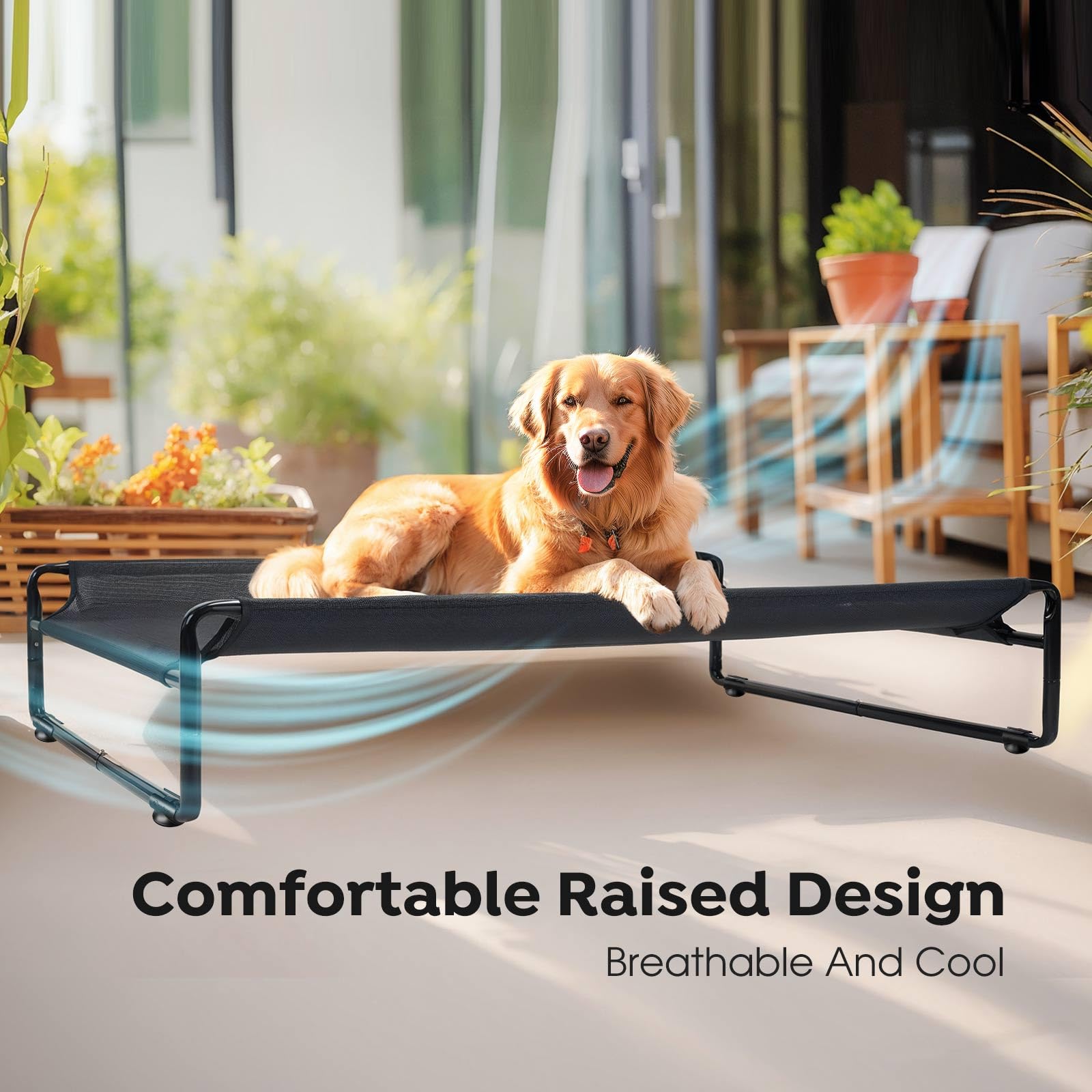 Veehoo Original Cooling Elevated Dog Bed, Outdoor Raised Dog Cots Bed For Large Dogs, Chew Proof Standing Pet Bed With Washable Breathable Mesh, No-Slip Feet For Indoor Outdoor, Xx-Large, Black