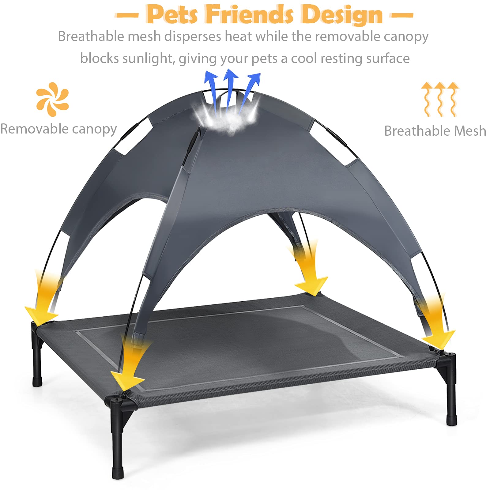 Giantex Elevated Dog Bed With Canopy, Portable Indoor Outdoor Pet Cot For Camping Beach Lawn, Keep Dogs Cats Cool In Summer, Bre