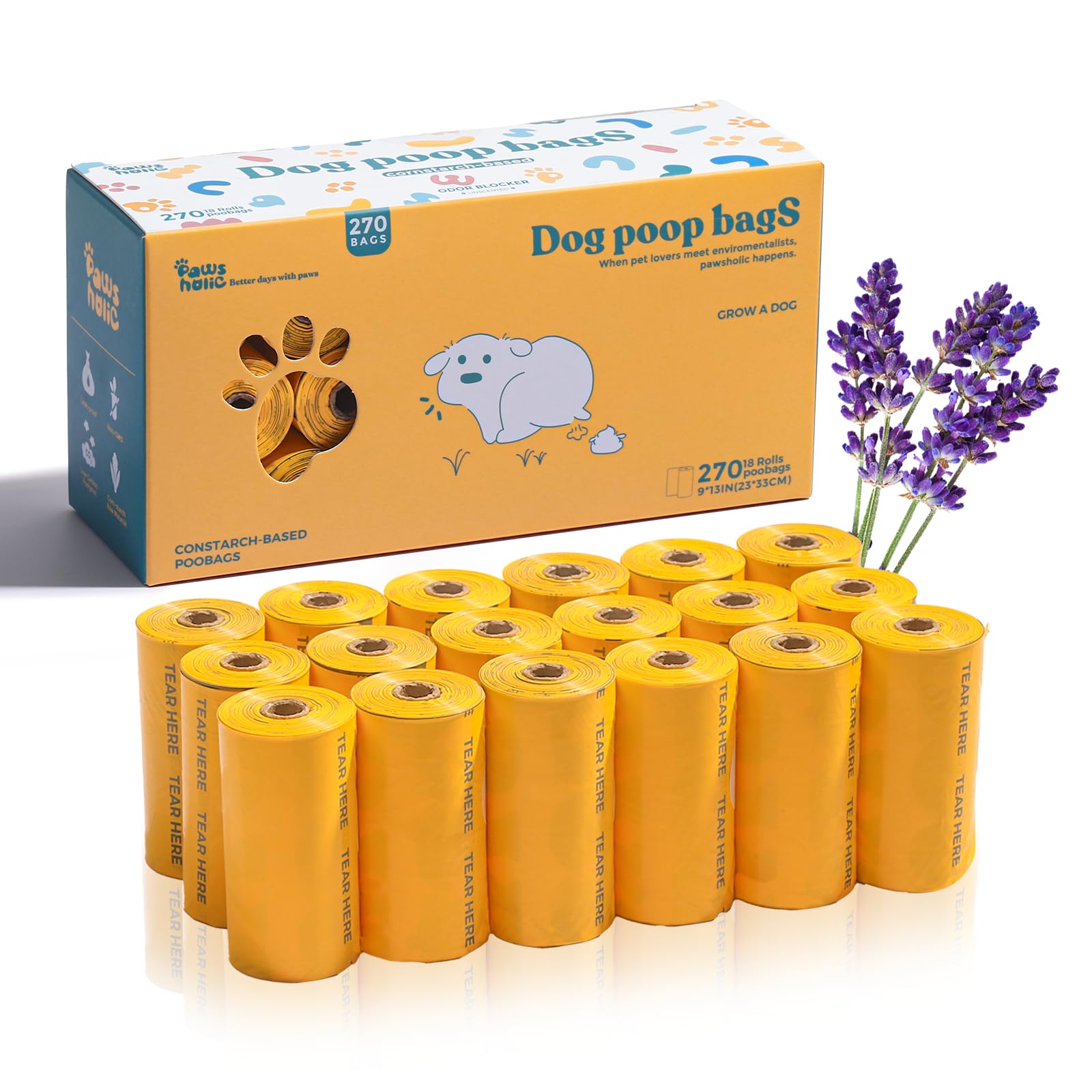 Dog Poop Bags Rolls Biodegradable Leak Proof Dog Waste Bags -270 Count 18 Rolls - Cornstarch Based Doggie Poop Bag For Puppy And