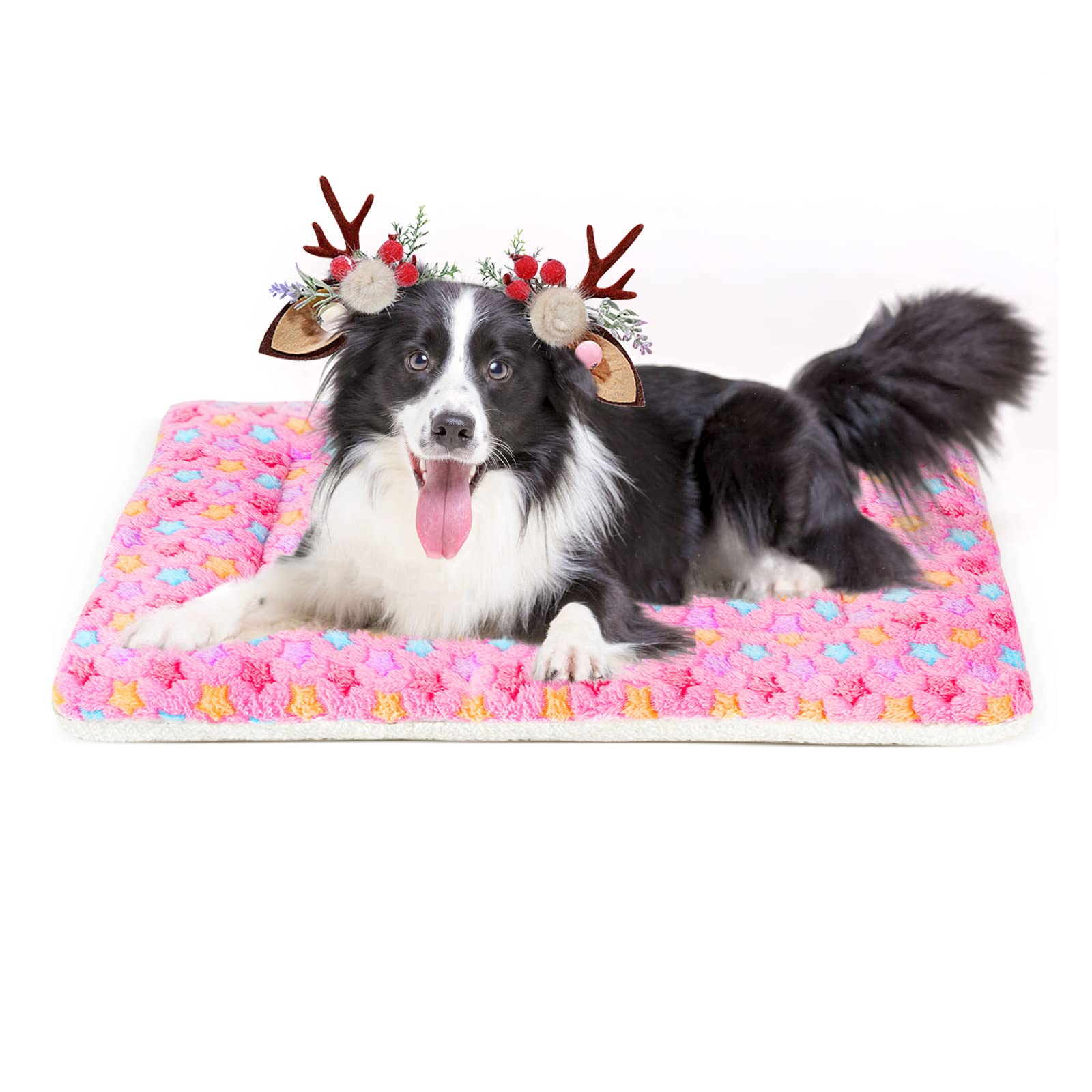Mora Pets Dog Bed Crate Pad Ultra Soft Pet Bed With Cute Star Print Washable Crate Mat For Large Medium Small Dogs Reversible Fleece Dog Crate Kennel Mat Cat Bed Liner 35 X 22.8 Inch Pink