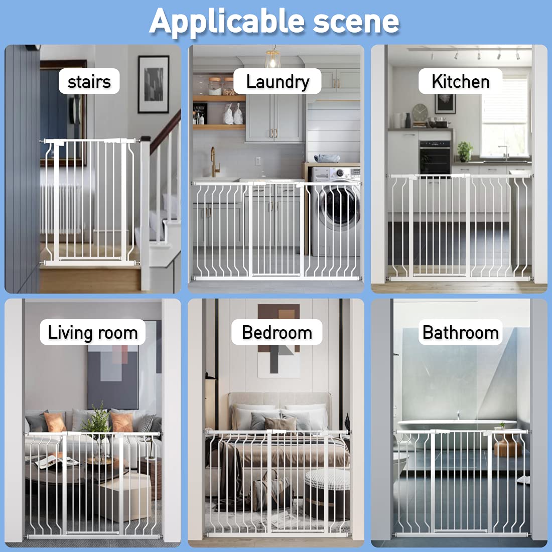WAOWAO Extra Tall 40.55'' Baby Gate 29.53''-32.68'' Wide Pressure Mounted Walk Through Swing Auto Close Safety White Metal Toddl