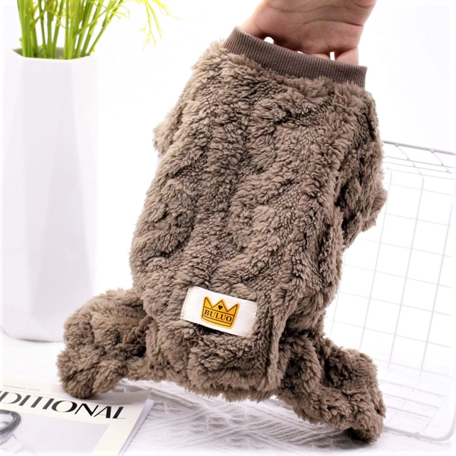 Loyanyy Plush Dog Pajamas For Cold Weather 4 Legged Clothes For Dog Cat Stretchy Puppy Kitten Onesie With Buttons Warm Soft Pet Jumpsuit Winter Coat Coffee Small